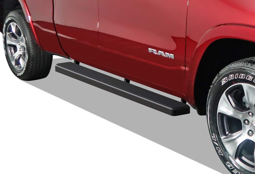 APS 5-Inch Matte Black Running Boards for Ram 1500 2019-2025 Quad Cab | Stainless Steel Nerf Bars & Side Steps | Perfect for Off-Roading & Truck Customization