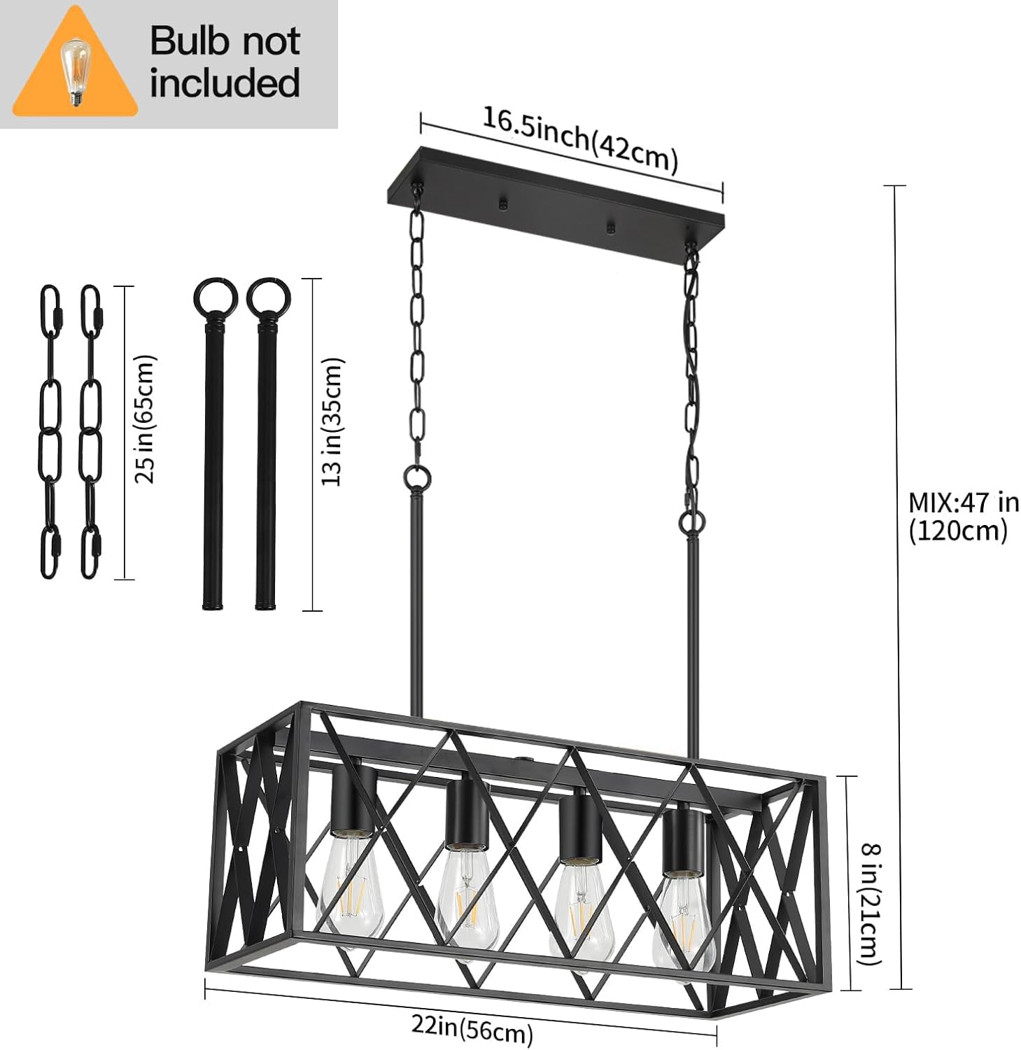 KEESFU Black Farmhouse Kitchen Island Pendant Light - Adjustable Height 4-Light Industrial Fixture for Dining Room, Living Room, Foyer & Over Sink | Perfect for Rustic Home Decor & Modern Farmhouse Style