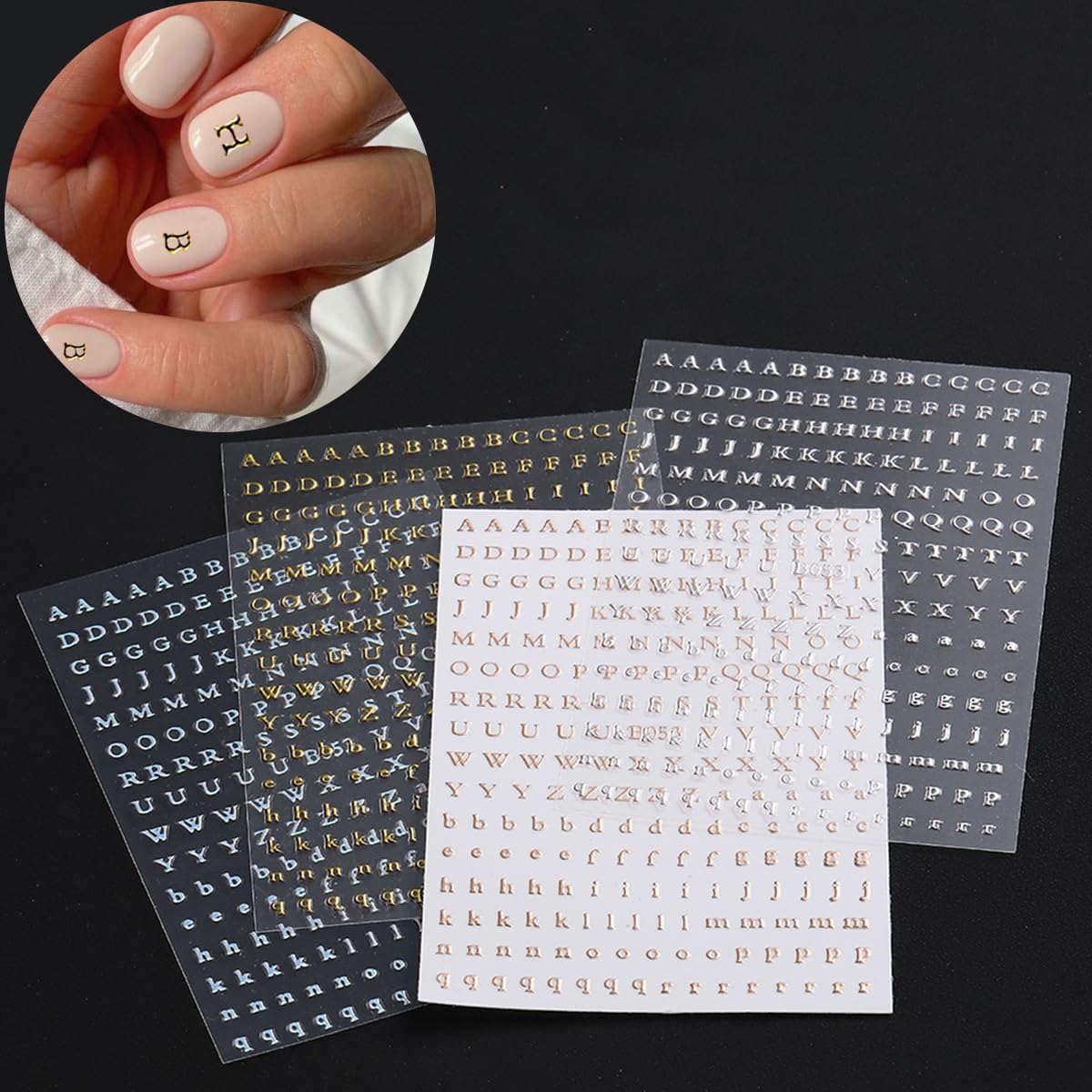 8 Sheets 3D Self-Adhesive Nail Art Stickers - Laser Black White Gold Silver English Letters Nail Decals for Women & Girls | DIY Nail Decor for Parties, Weddings, Holidays & Everyday Fashion