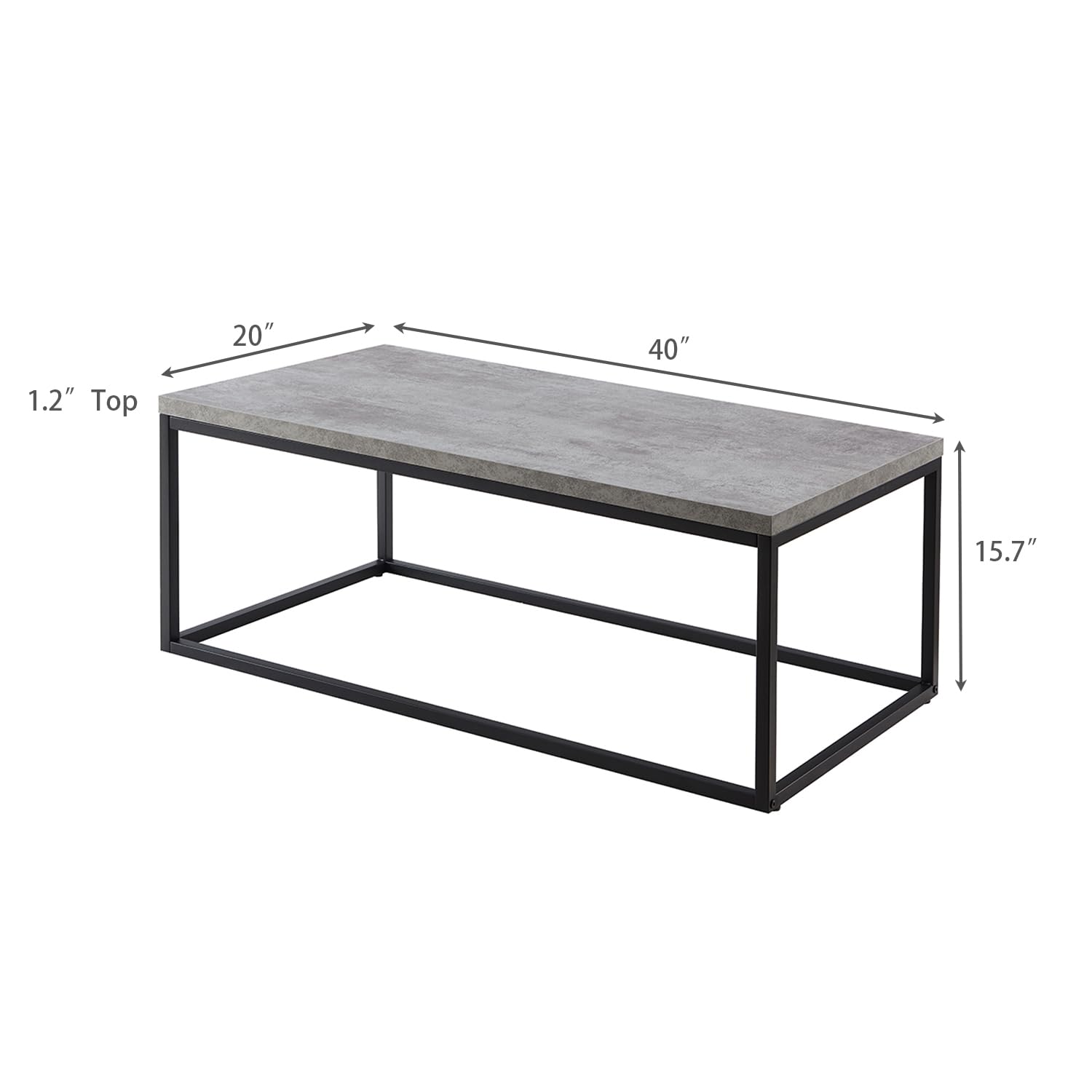 CENSI 40-Inch Modern Industrial Concrete Coffee Table - Rectangle Grey Marble Top with Wood & Metal Base - Extra Thick Durable Design for Living Room, Lounge & Office