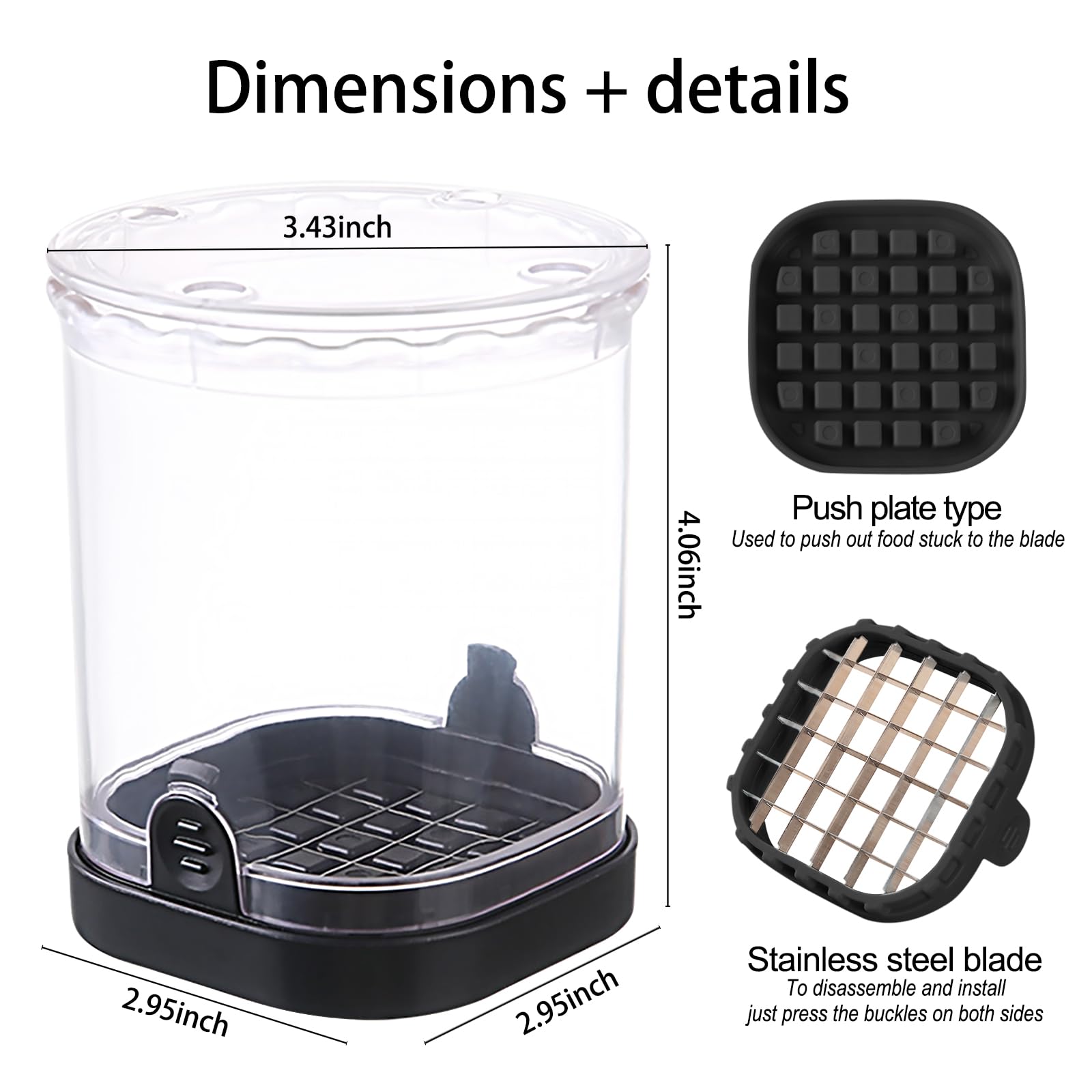 Premium Fruit and Vegetable Chopper Cup - 3-in-1 Dicer, Slicer & Cutter with Push Plate - Detachable Easy-Clean Kitchen Gadget - Black Home Essential for Salads, Smoothies & Meal Prep