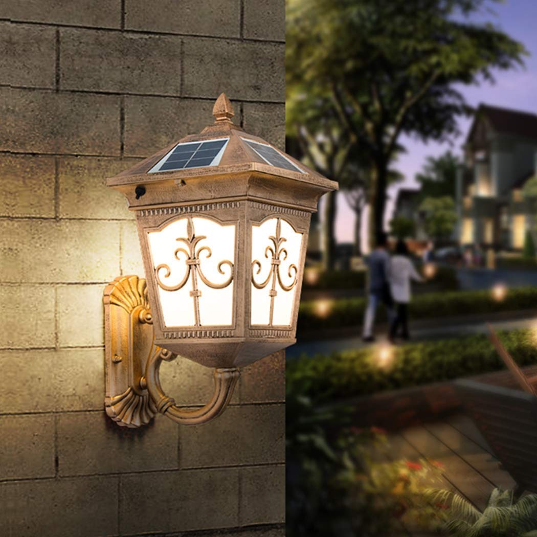 UWY Outdoor Solar Wall Lights - LED Garden Wall Lamp with IP54 Waterproof & Light Sensor - Auto On/Off from Dusk to Dawn - Aluminum & Glass Lampshade (White/Warm Light) - Perfect for Patio, Porch, Backyard & Pathway Lighting