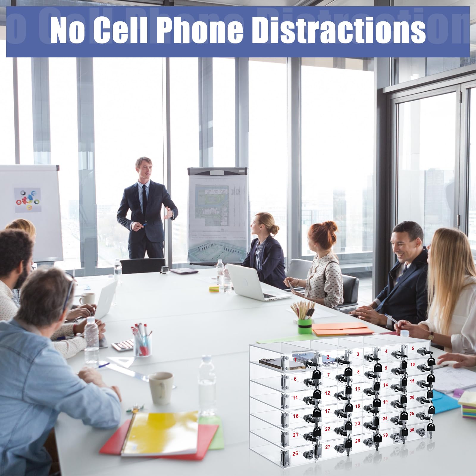 Layhit 30-Slot Clear Acrylic Cell Phone Storage Locker with Lock - Secure Phone Organizer for Classroom, School, Office & Workplace | Perfect for Students, Teachers & Employees to Store Phones During Class or Work Hours