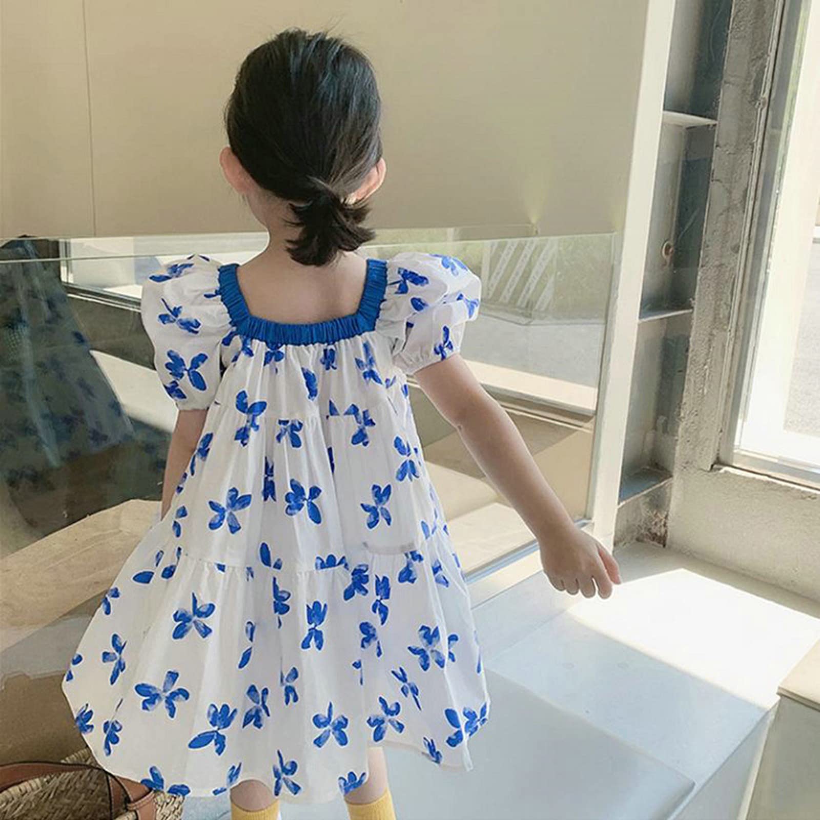 Baby Girls Summer Puff Sleeve Butterfly Princess Dress - Toddler Casual Beach Outfit for Birthday Party & Photo Shoots
