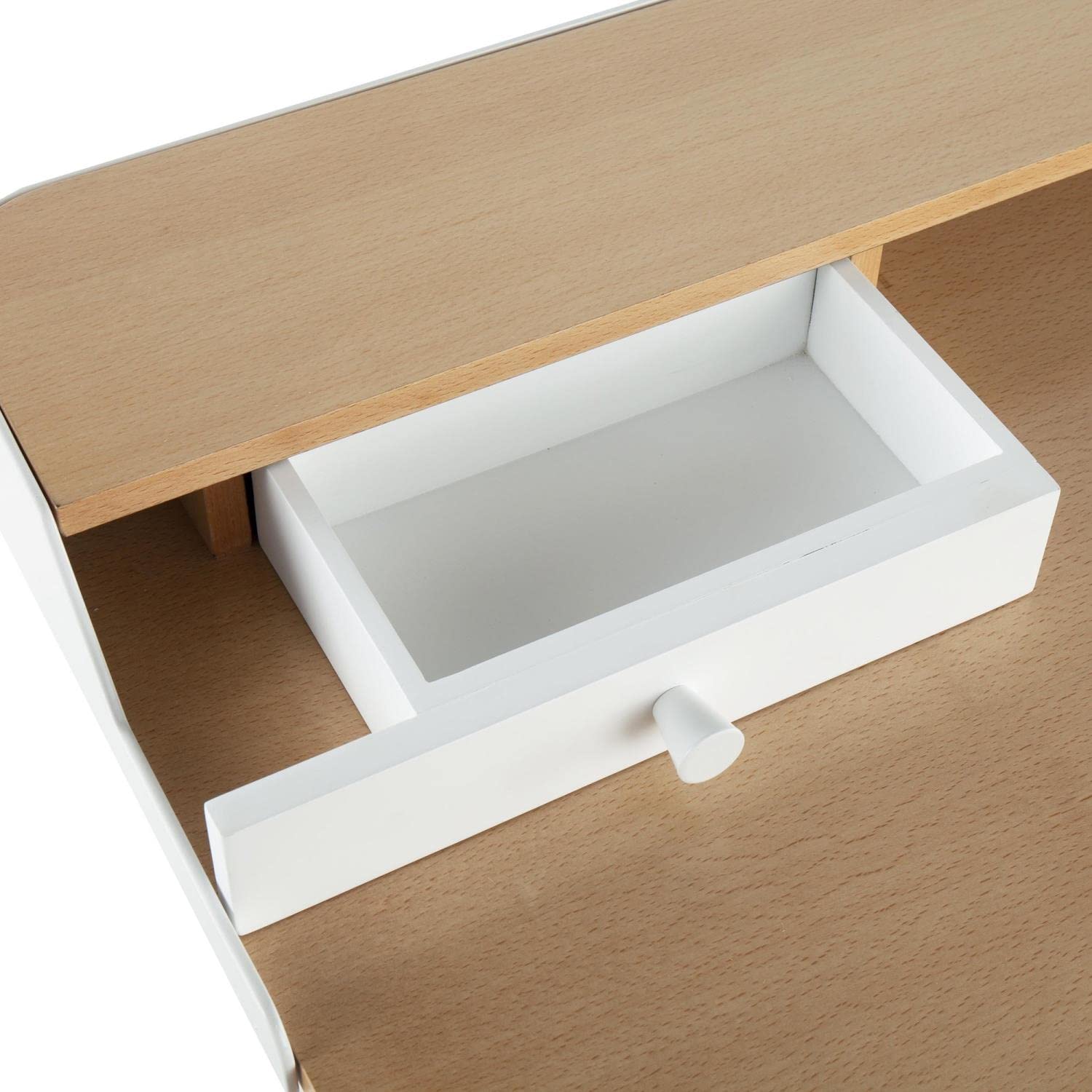 Modern White Steel and Natural Wood Contemporary Desk with White Accents - Perfect for Home Office, Study Room & Workspace Décor