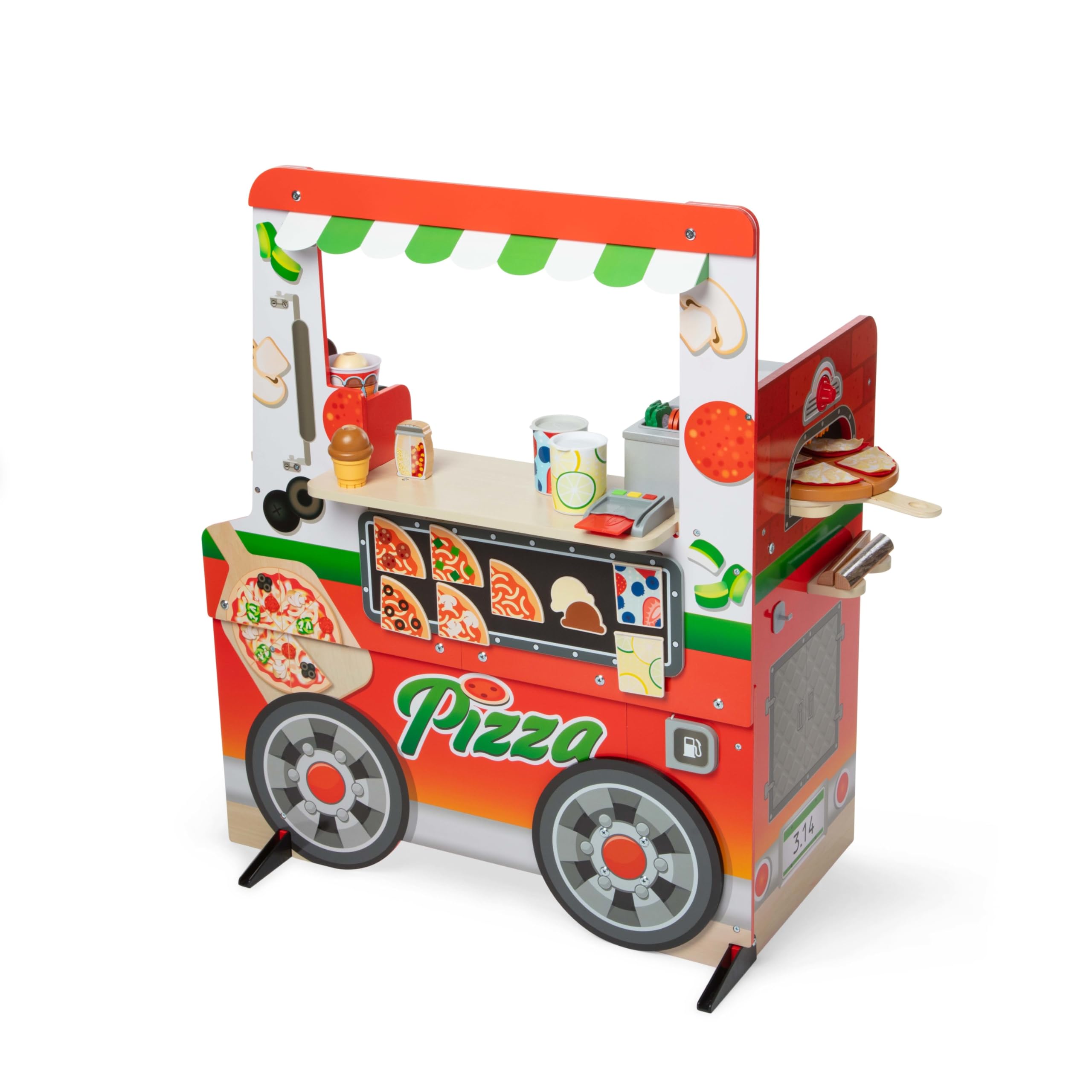 Melissa & Doug Wooden Pizza Food Truck Playset with 30+ Play Food Pieces - Pretend Play Kitchen Toy for Kids Ages 3+ - Perfect for Imaginative Play, Birthday Gifts & Preschool Learning Activities