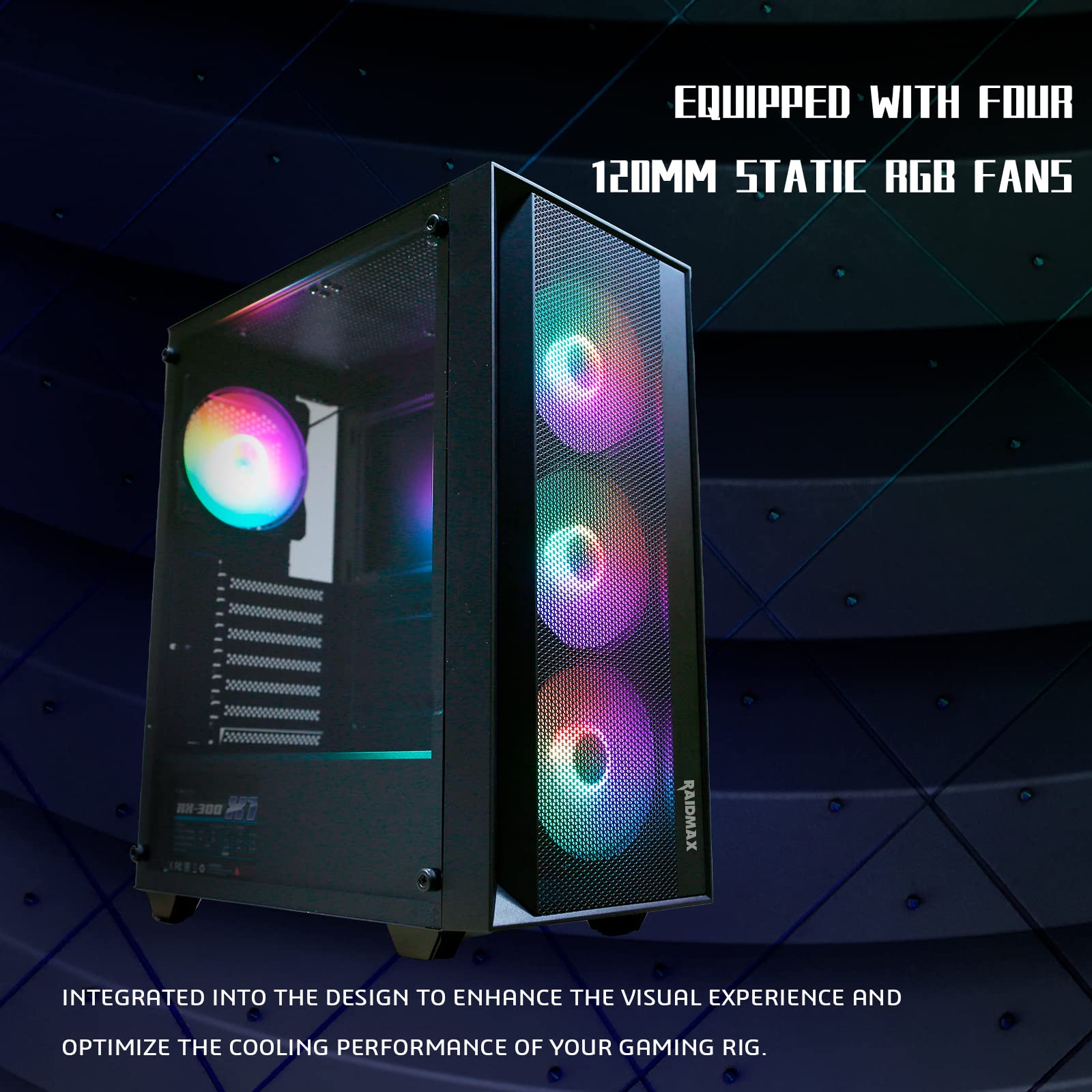 RAIDMAX V100 ATX Mid Tower Gaming PC Case - 4 Pre-Installed RGB Fans, Tempered Glass Side Panel, High Airflow Design (Black) | Perfect for Gaming Rigs, Streaming Setups & Custom PC Builds