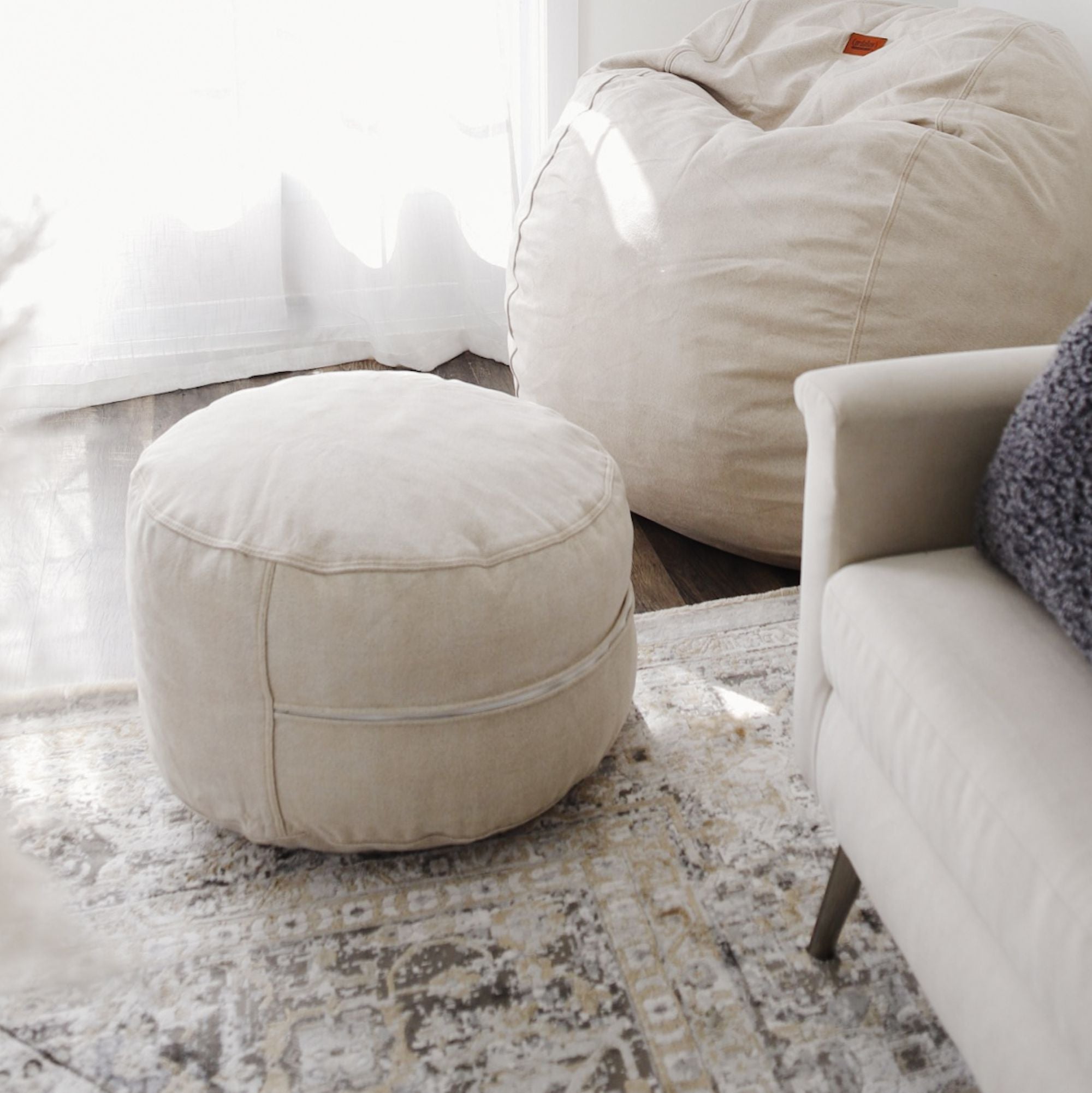Faux Leather Pouf Footstool Ottoman - Stylish & Comfortable Seating for Living Room, Bedroom, or Nursery Decor