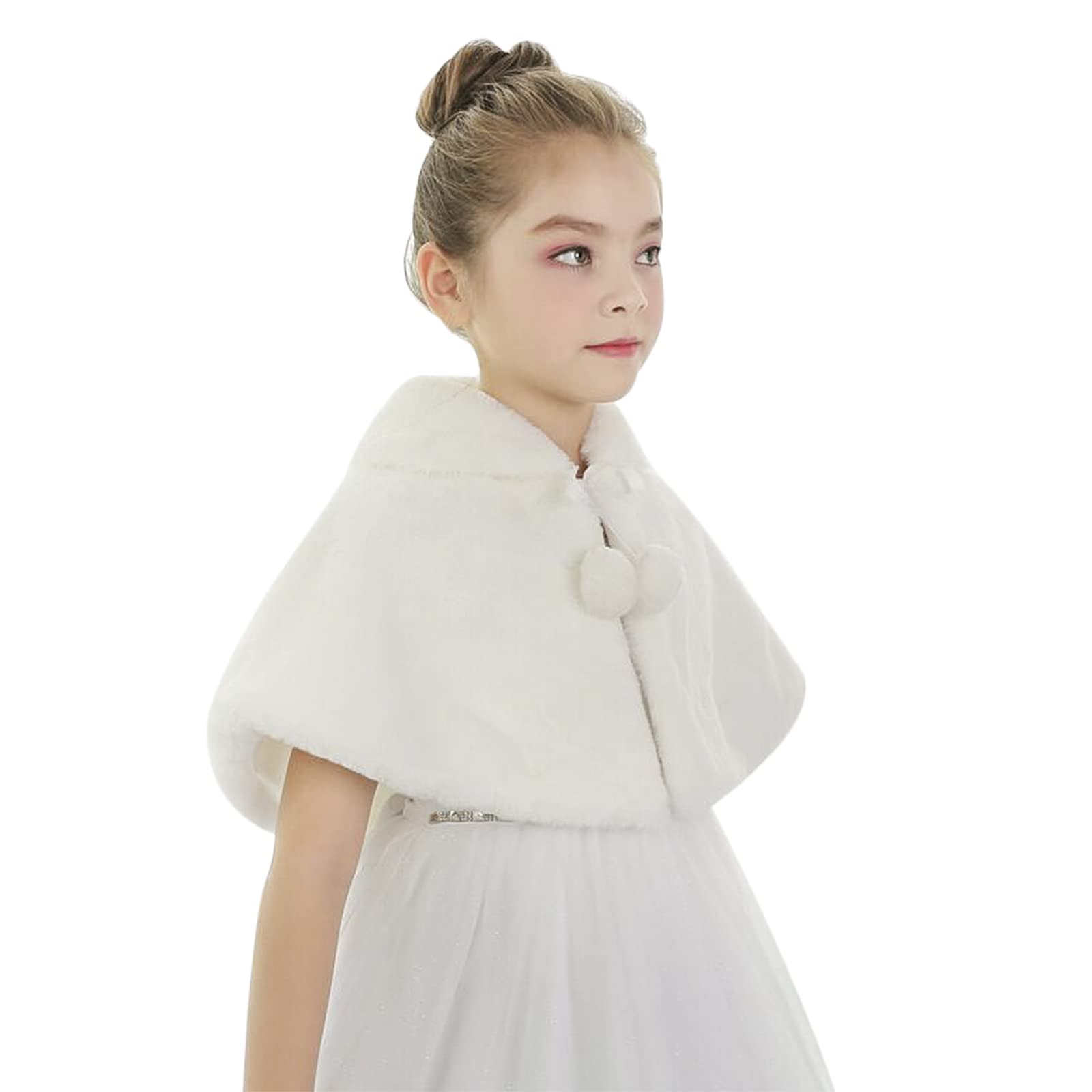 Girls Faux Fur Bolero Wrap Shawl - Elegant Princess Jacket with Flower Decor for Weddings, Parties & Special Occasions - Perfect for Bridesmaids, Prom & Formal Events