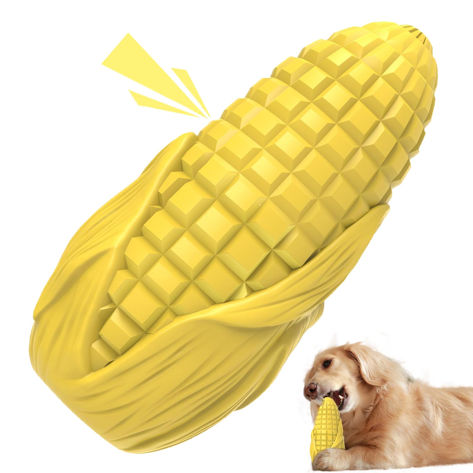 Indestructible Dog Chew Toys for Aggressive Chewers - Durable Squeaky Interactive Corn Stick Toy for Medium & Large Breed Dogs - Teeth Cleaning Chew Toy (Yellow) - Perfect for Playtime, Training & Dental Health