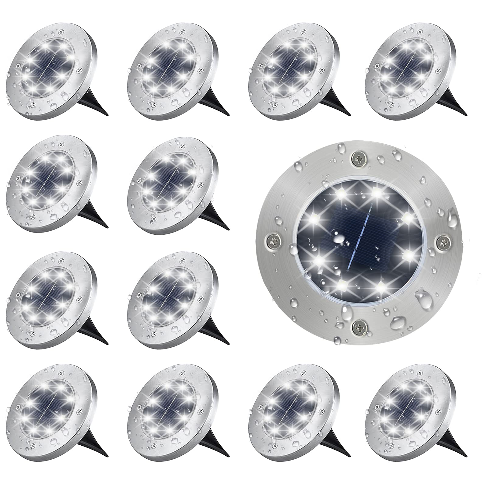 Upgraded Solar Ground Lights - Super Bright Waterproof Solar Garden Lights for Pathway, Lawn, Yard, Driveway & Walkway | 12PK Cool White | Perfect for Outdoor Landscape Lighting & Nighttime Safety