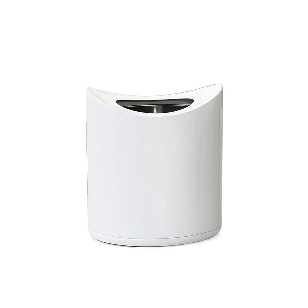 Stainless Steel Double-Layer Trash Can 10L - Modern Minimalist Waste Bin for Home, Office, Living Room & Bedroom - Small Desktop Paper Basket (White) | Perfect for Kitchen Counter, Bathroom & Workspace Organization