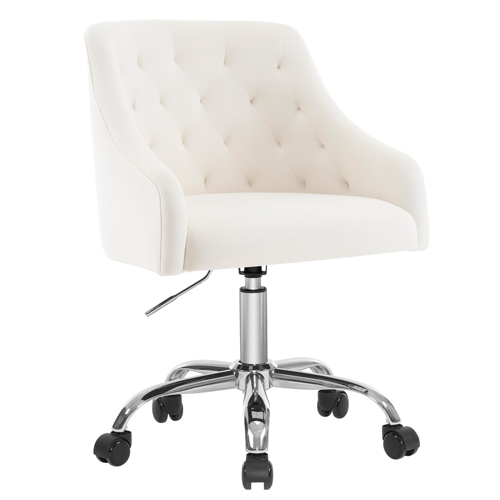 MOJAY Velvet Office Swivel Chair - Adjustable Height 360° Rotating Vanity Desk Chair with Gold Base, Soft Fabric Upholstery for Women's Home Office, Reception Area, and Dressing Room (White)