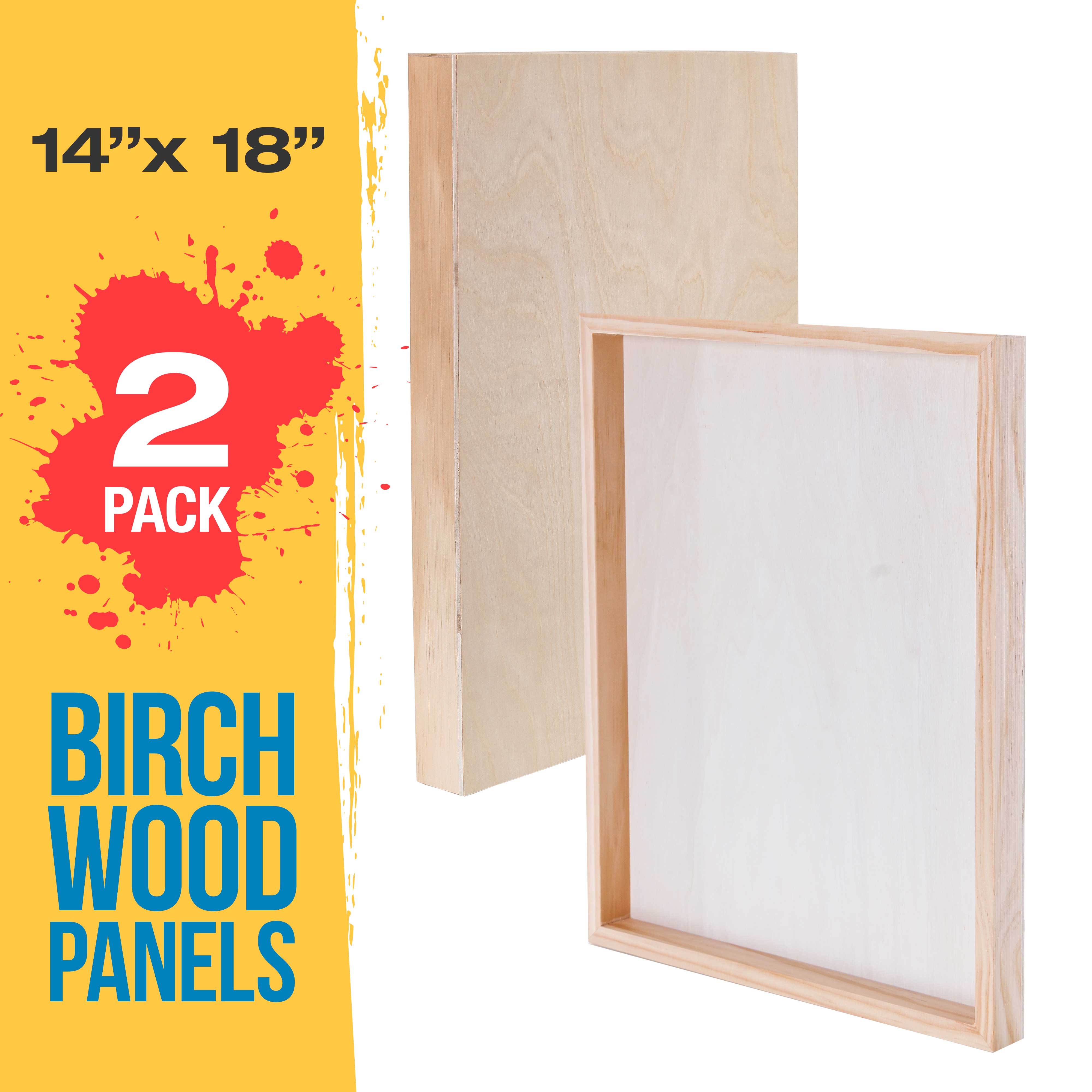 14x18 Inch Unfinished Birch Wood Panels for Painting - 2 Pack Gallery Canvas Boards, 1.5
