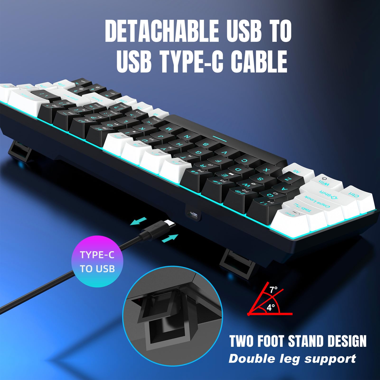 Gearwell 68 Key RGB Mechanical Gaming Keyboard for PC - Compact Wired Keyboard with Customizable Backlight, White & Black - Perfect for Gaming, Typing & Office Work