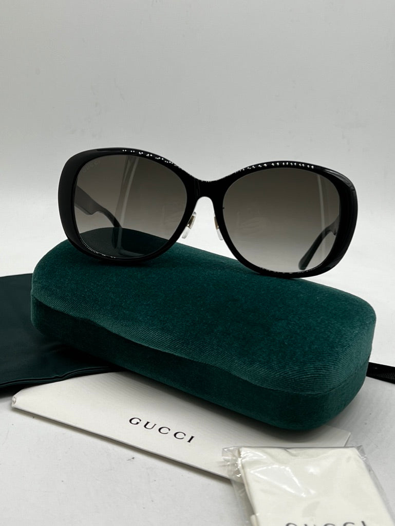 Gucci GG0849SK Black Striped Leg Sunglasses for Women - UV Protection Fashion Shades for Beach, Driving & Outdoor Activities