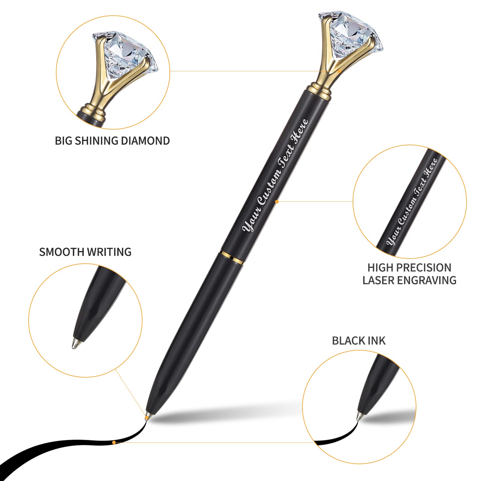 20 Pcs Big Diamond Bling Wedding Crystal Metal Ballpoint Pens with Black Ink - Elegant Writing for Weddings, Parties & Special Occasions