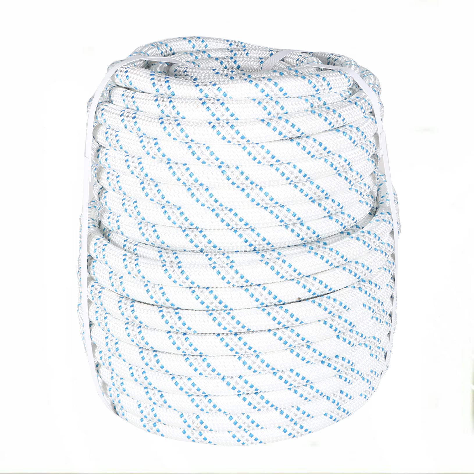 LABLT 5/8 Inch Double Braided Polyester Rope - 150ft Heavy Duty Arborist Bull Rope for Tree Climbing & Rigging | High Strength Lightweight Rope for Camping, Swings, Towing & Outdoor Activities (White, Gray, Blue)