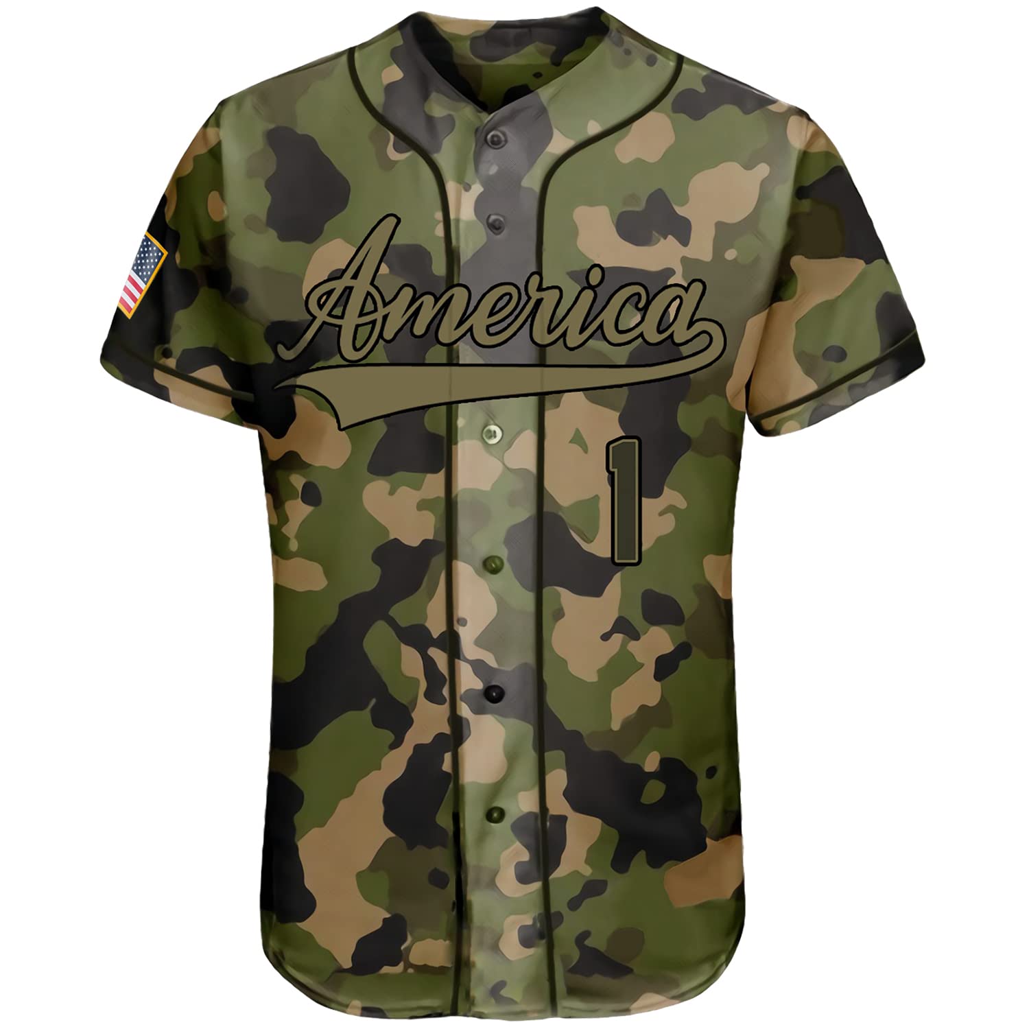 Pullonsy Camo USA Flag Army Baseball Jersey for Men - Patriotic Dad Shirt, Military Style Adult Tops - Perfect for 4th of July, Veterans Day & Baseball Games