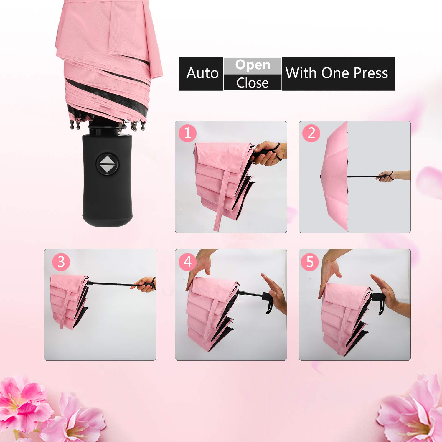 Windproof & UV Protection Cherry Blossom Folding Umbrella - Compact Travel Umbrella for Rain & Sun - Perfect for Outdoor Activities, Commuting, and Beach Trips