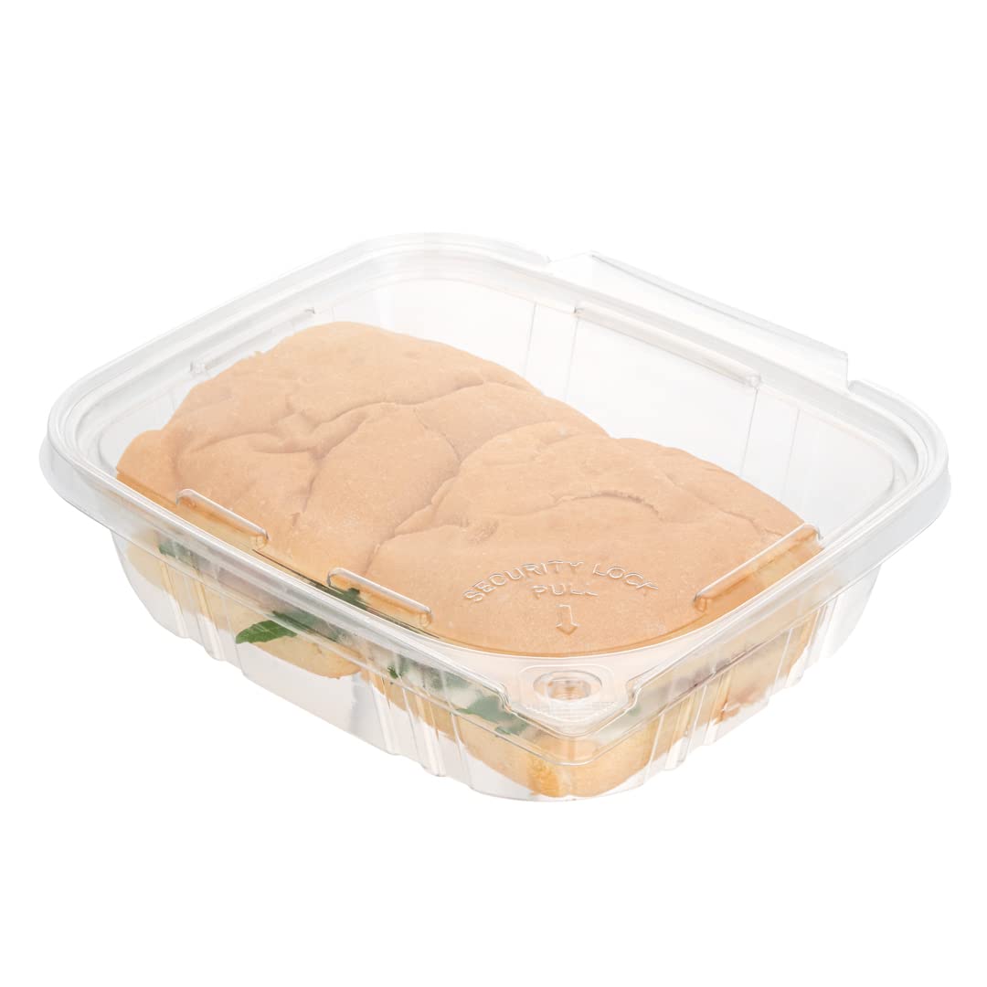 Restaurantware Tamper Tek 24oz (100 Pack) Clear Plastic Take Out Containers with Hinged Lid - Tamper-Evident, Freezable, Disposable Meal Prep Containers for Deli, Lunches, Catering & Food Storage