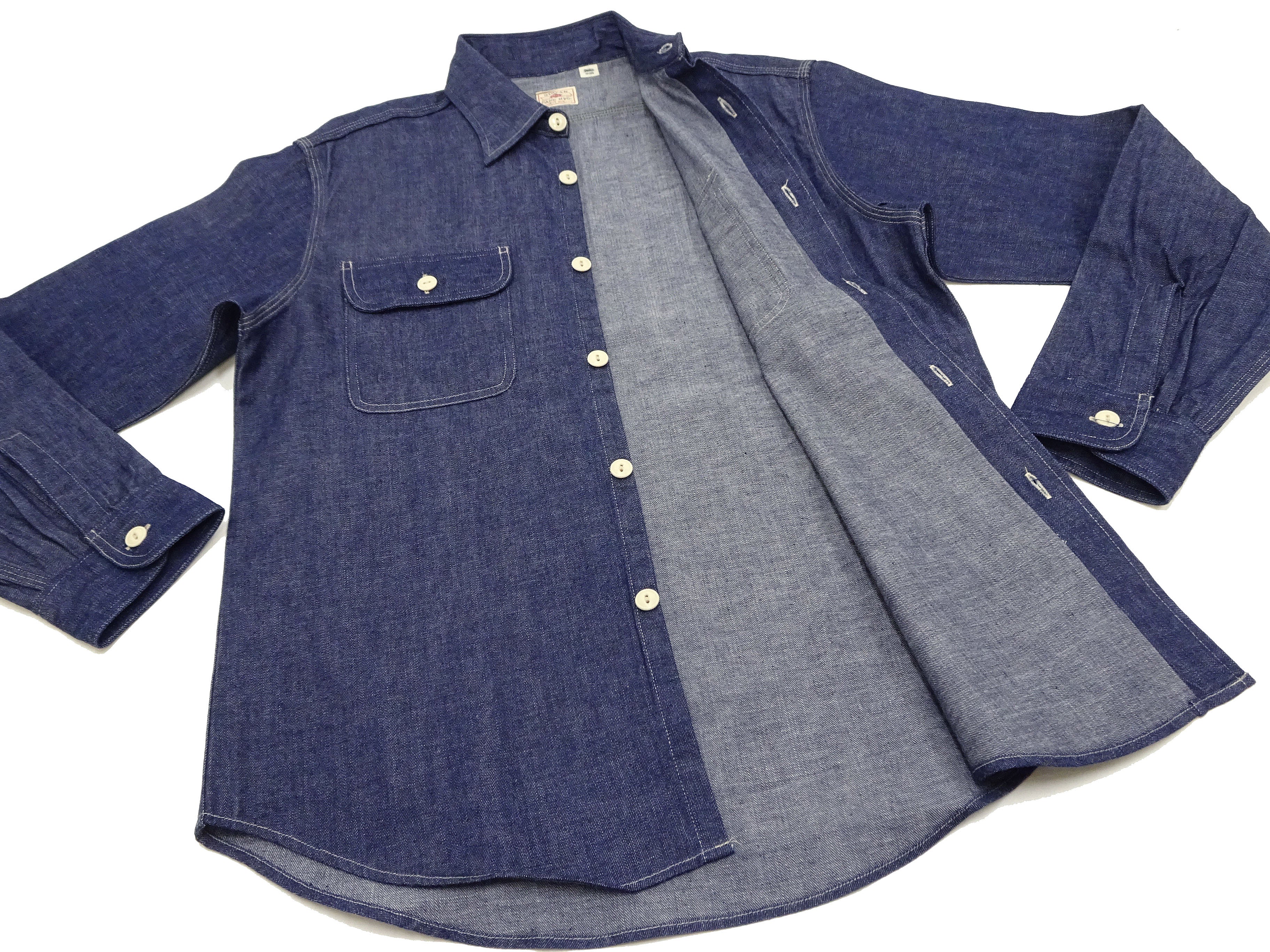Men's Long Sleeve Sugar Cane Denim Shirt - Button Up Plain Jean Work Shirt SC27852 in 421 Indigo One Wash - Casual Wear & Outdoor Work Shirt for Men