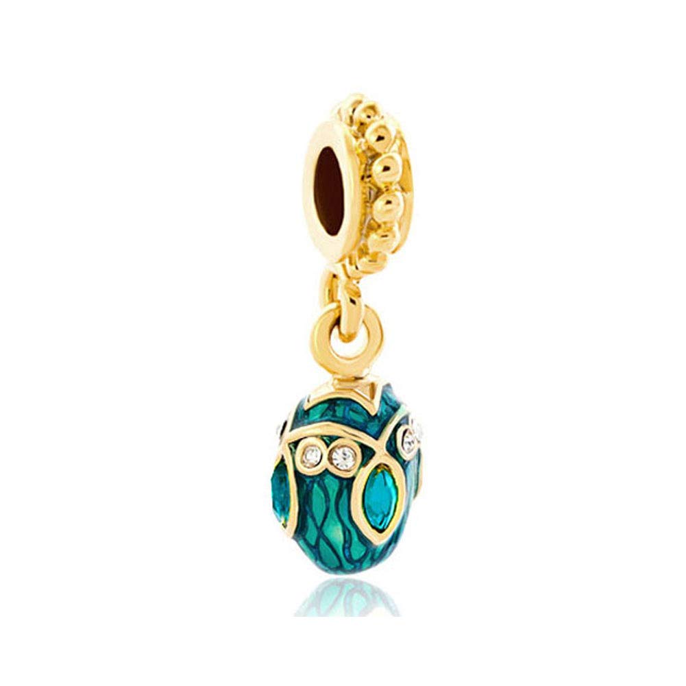 Golden Faberge Egg Dangle Bead Charms for Jewelry Making - Elegant DIY Charm Bracelet Accessories for Women's Fashion Jewelry & Gift Giving