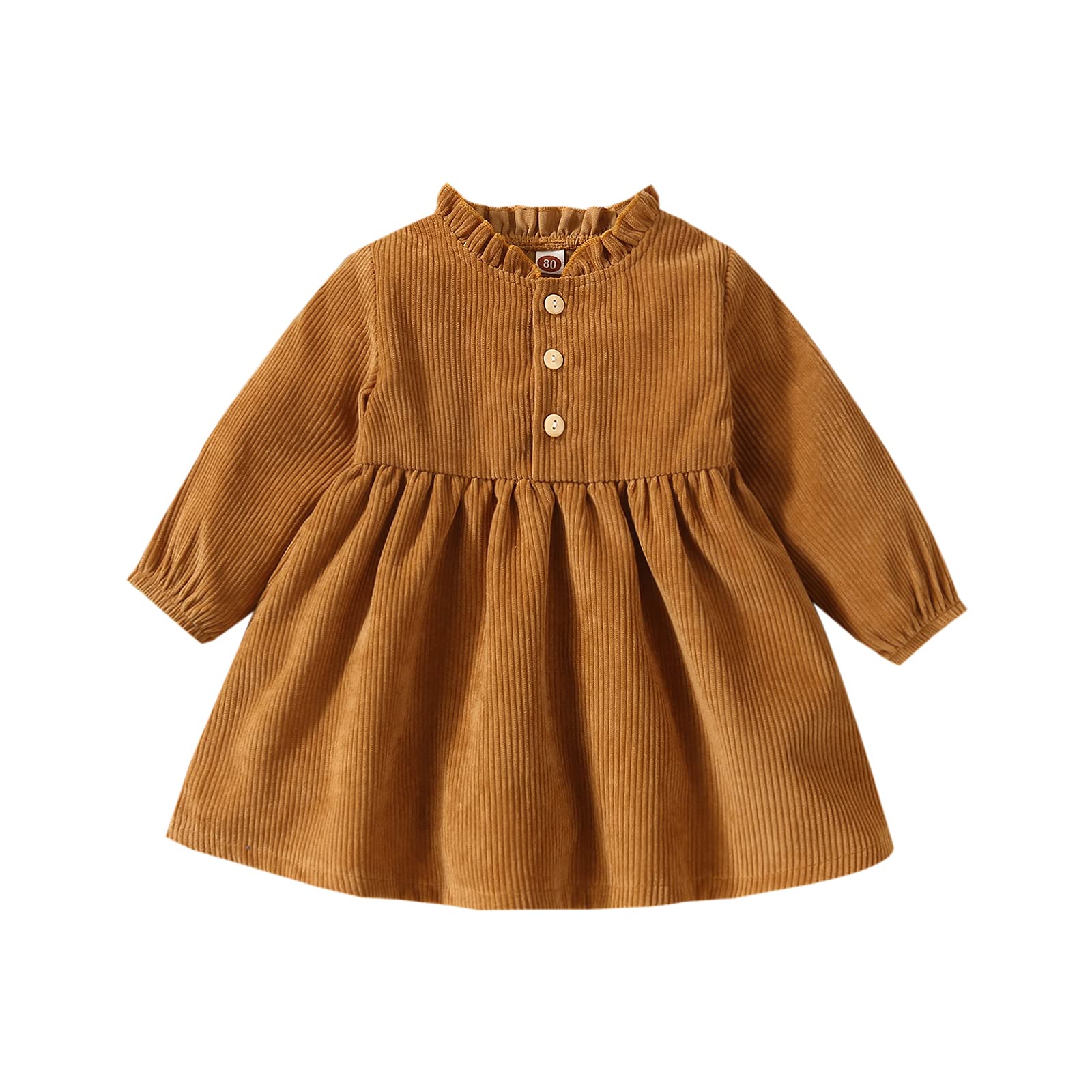 Adorable Corduroy Overalls Dress for Toddler Girls - Ruffled Long Sleeve Button Down Knee-Length Velvet Dress | Winter Outfit for Infants & Baby Girls | Perfect for Holiday Photos, Christmas Parties & Winter Playdates