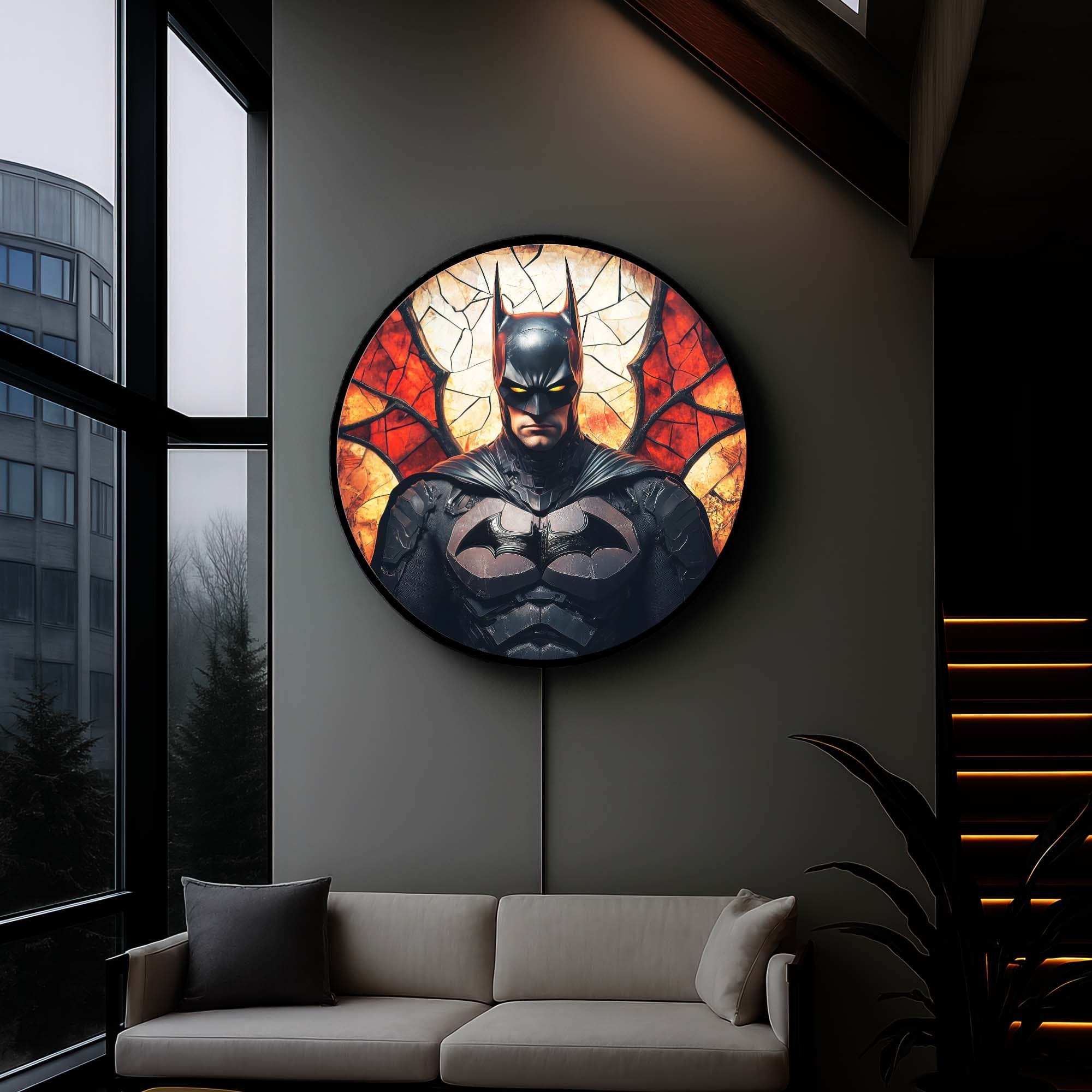 Shadow Guardian Backlit Tempered Glass Wall Art - Modern LED Light Decor for Living Room, Bedroom & Office