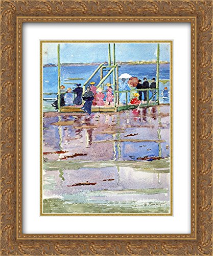 Float at Low Tide, Revere Beach - Maurice Prendergast 20x24 Gold Ornate Framed Museum Art Print with Double Matting | Vintage Beach Scene Wall Decor for Living Room, Bedroom & Office