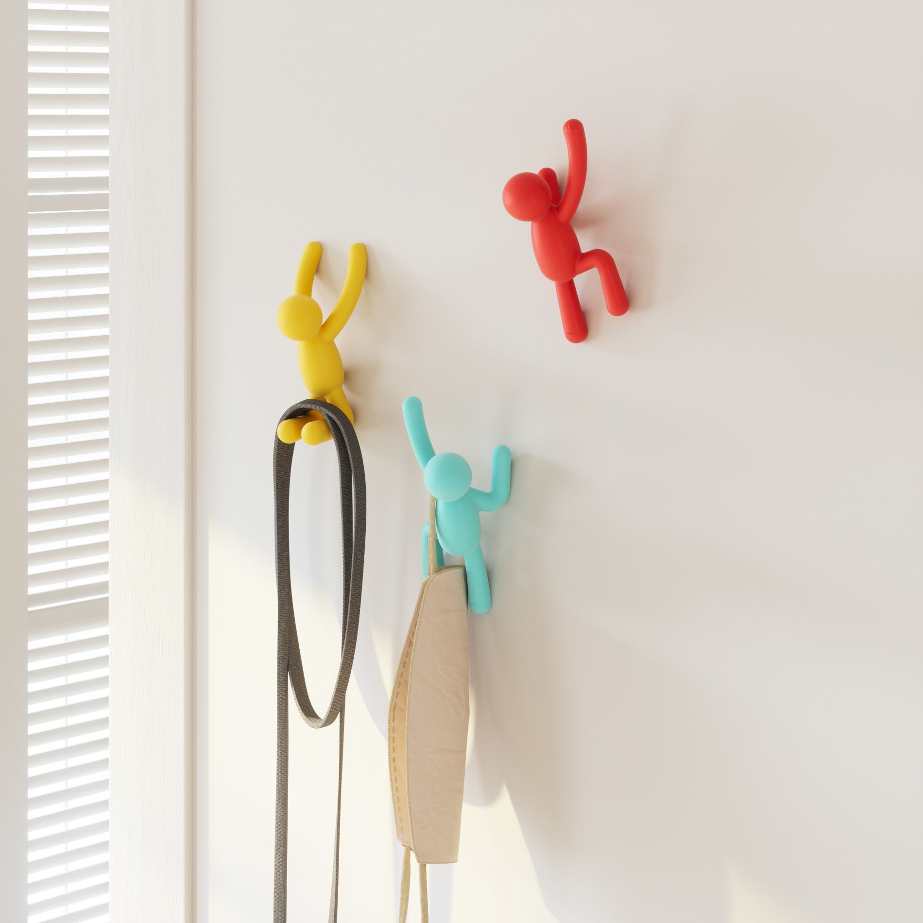 Buddy Wall Hooks Set of 3 - Heavy Duty Adhesive Hooks for Hanging Coats, Hats & Keys - Perfect for Home, Office & Dorm Organization