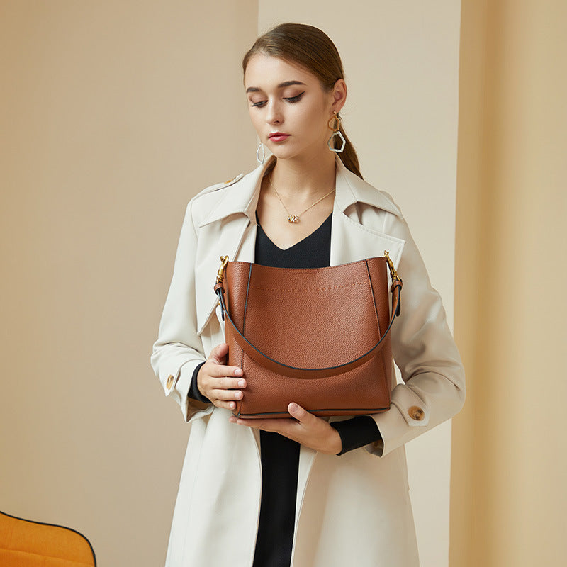 Stylish Versatile Leather Bucket Bag for Women - Fashionable Crossbody & Shoulder Bag - Perfect for Work, Travel & Everyday Use