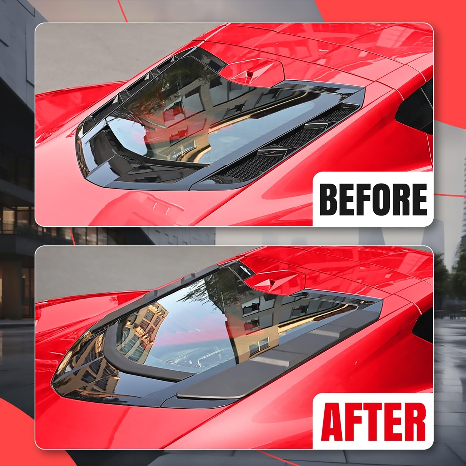 Corvette C8 Z51 Coupe & C8 Z06/E-Ray Rear Window Spoiler & Dry Bay Vent Blocks - Car Wash Protection & Engine Bay Air Vent Inserts (2020-2023 Models) - Perfect for Car Shows, Track Days & Daily Driving Protection
