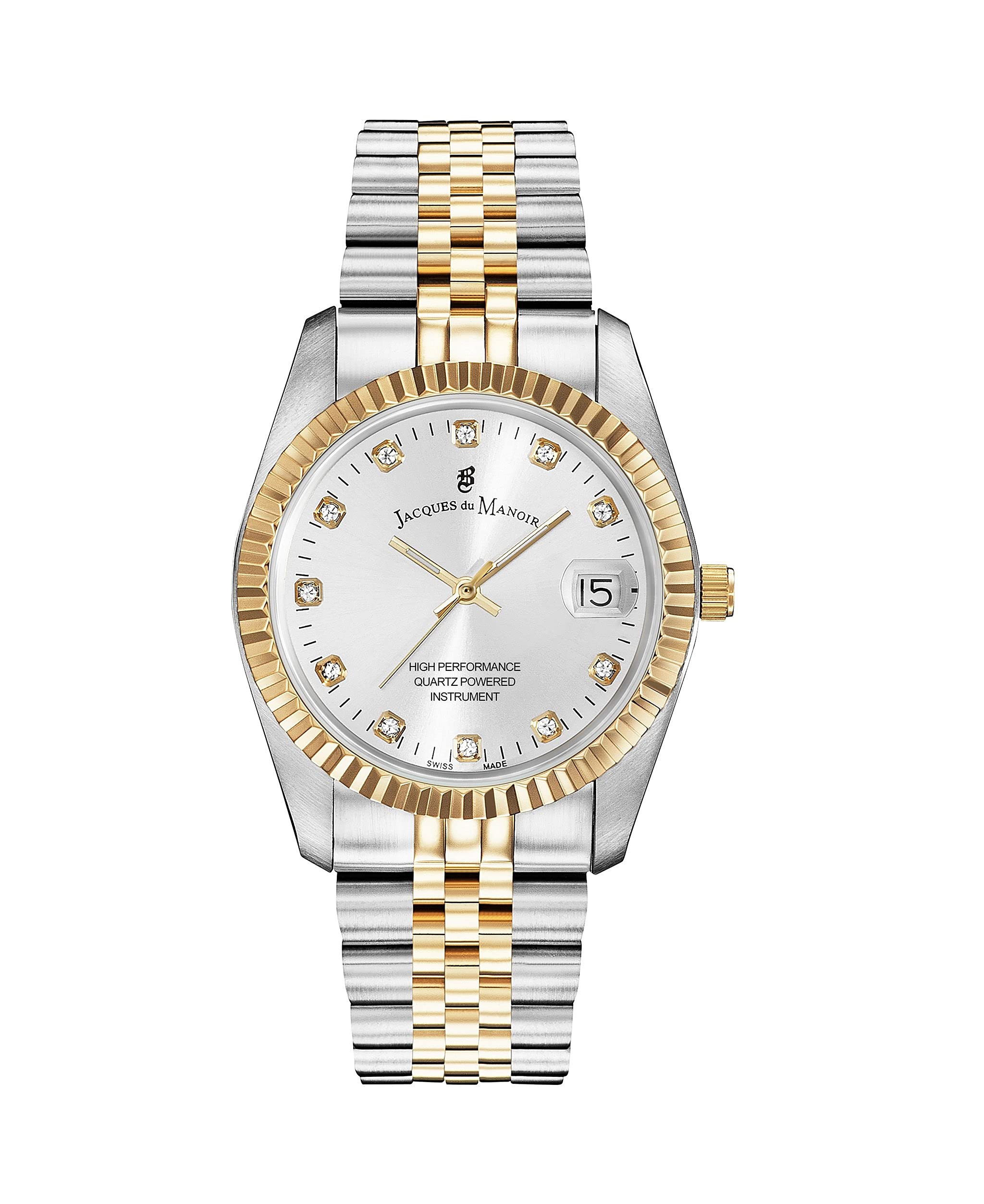 Jacques Du Manoir NRO.07 Luxury Dress Watch for Men - Elegant Silver-Tone Stainless Steel with Leather Strap - Perfect for Business, Formal Events & Weddings