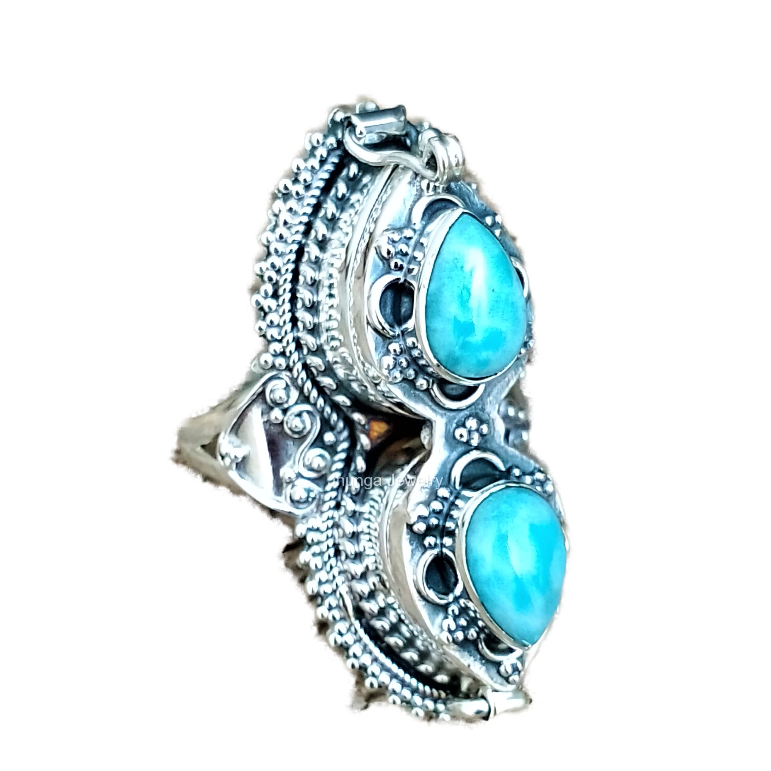 Larimar Poison Ring - 925 Sterling Silver Healing Crystal Locket Ring with Secret Compartment | Handmade Boho Style Statement Jewelry | Perfect for Gift Giving, Witchy Aesthetic & Medieval Renaissance Fairs