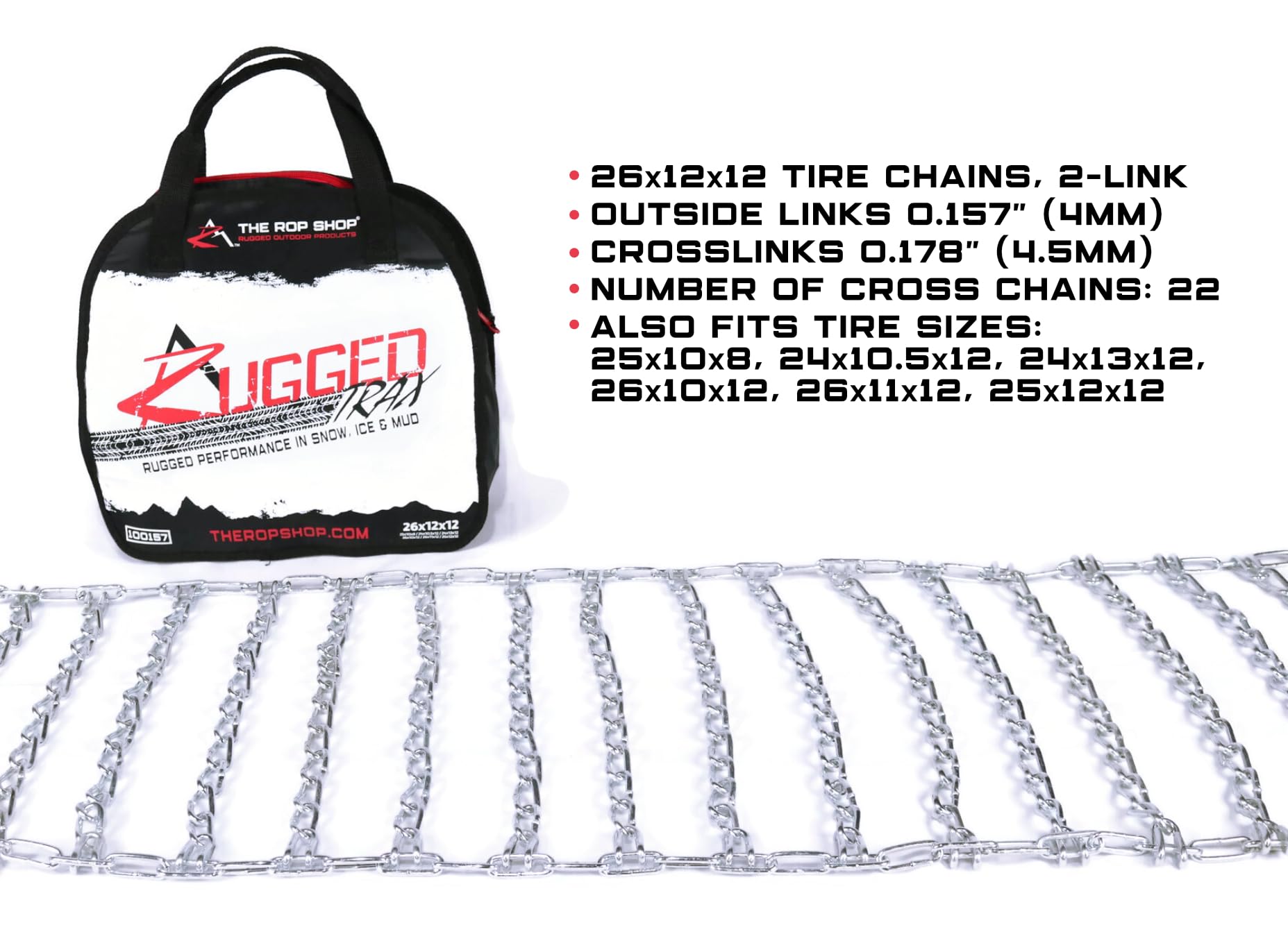 John Deere Garden Tractor Tire Chains 2-Link for 400 420 425 Models - Heavy Duty Snow & Ice Traction for Lawn Mowers in Winter Conditions