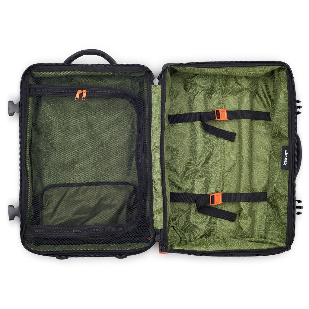 Jeep 55cm 2-Wheel All-Terrain Rolling Duffle Bag - Black | Heavy-Duty Travel Luggage for Camping, Road Trips & Outdoor Adventures