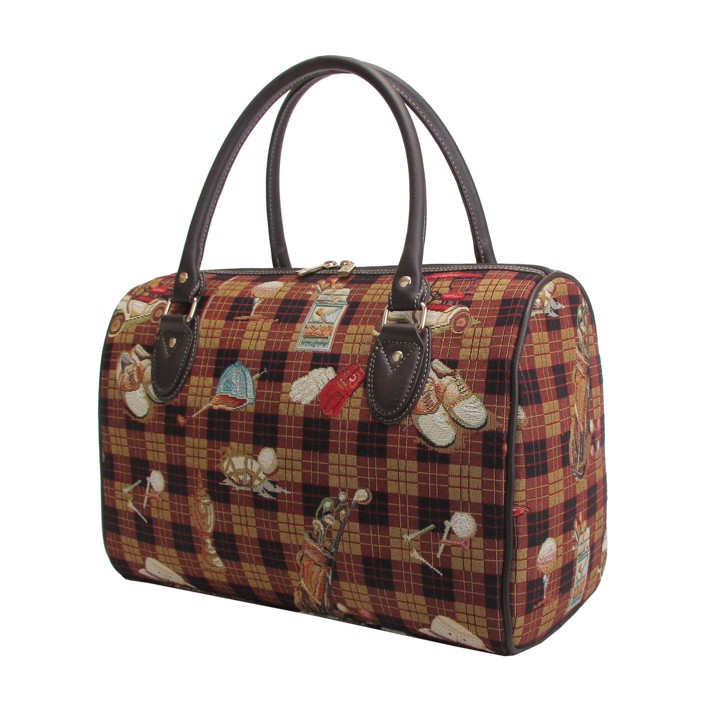 Signare Women's Brown Fashion Canvas Tapestry Travel Weekend Overnight Bag - Golf Design (TRAV-Golf) | Perfect for Gym, Beach Trips & Weekend Getaways