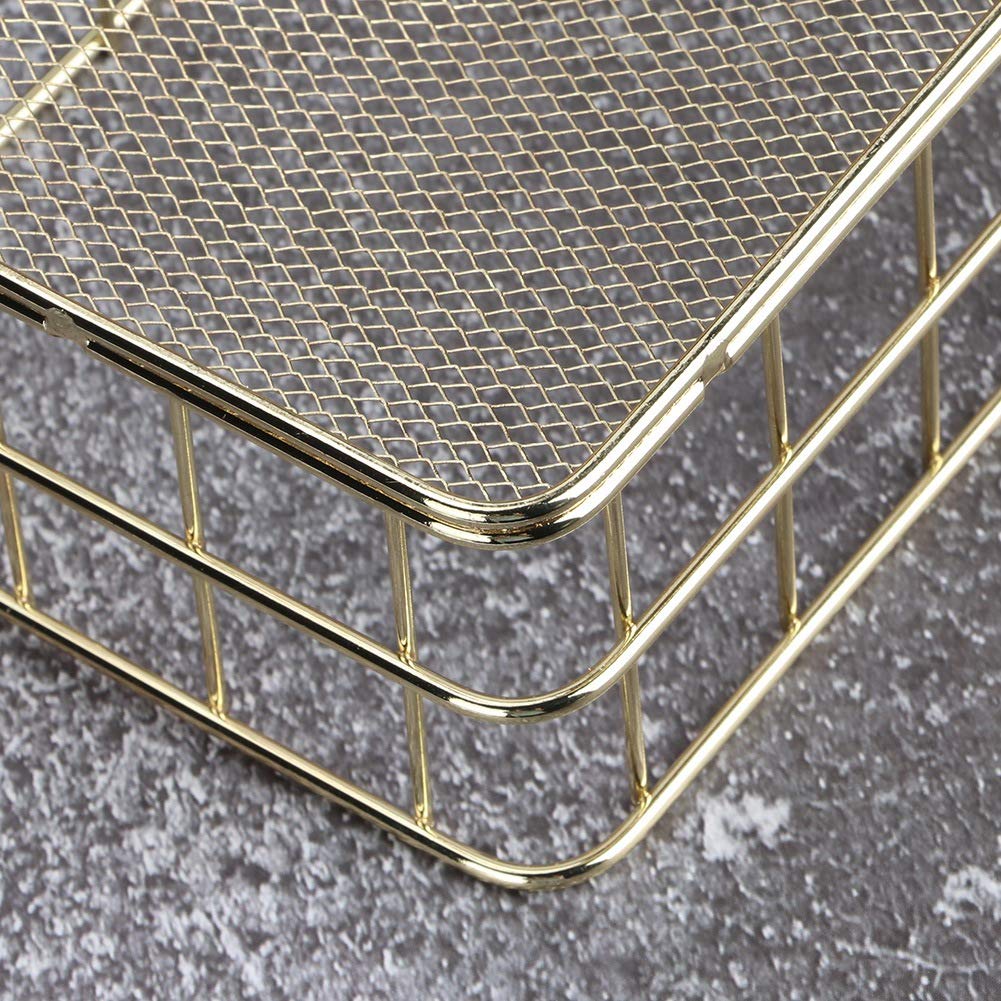 Golden Iron Storage Basket - Hollow Mesh Organizer for Home, Office & Bathroom Storage