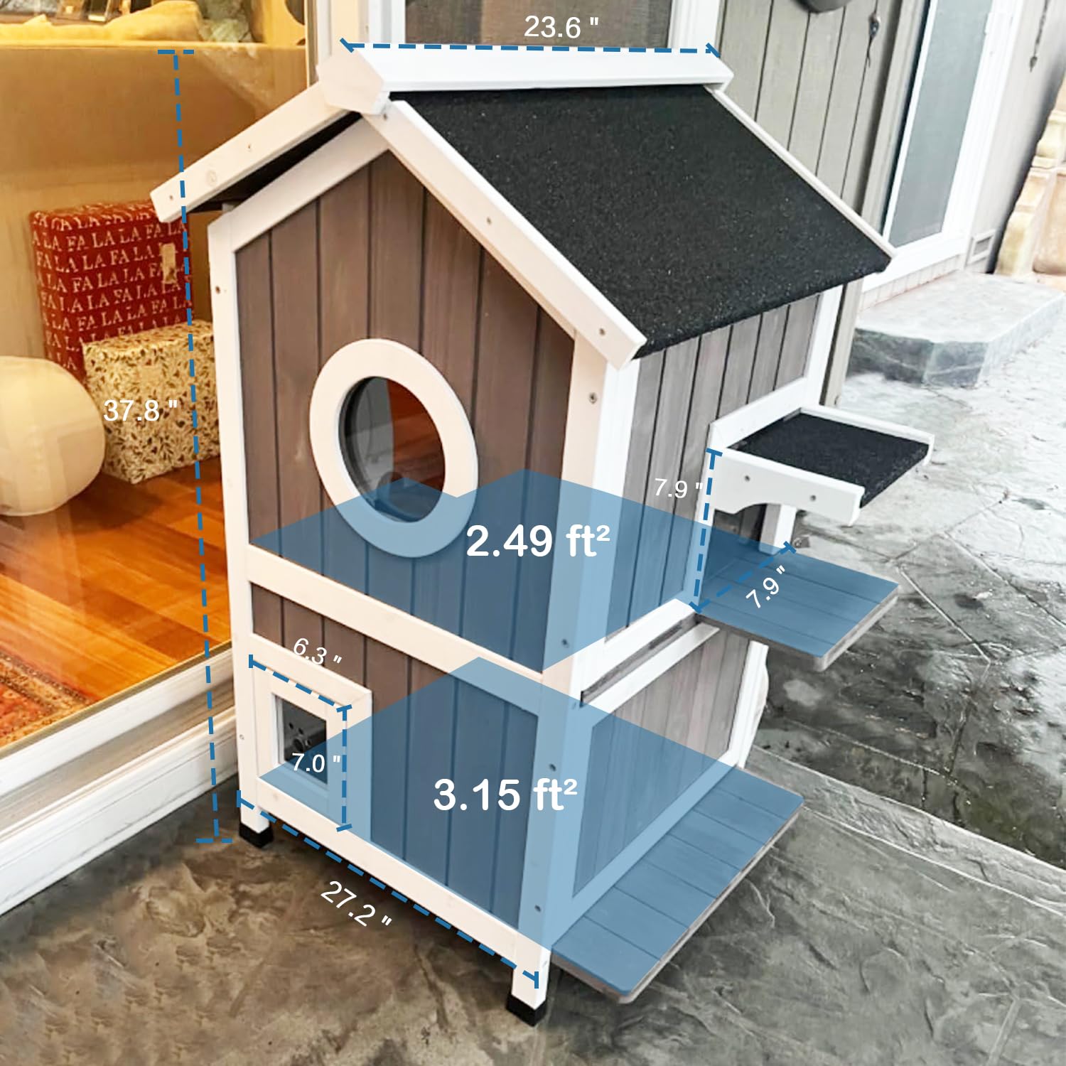 Weatherproof Outdoor Cat House - 2 Story Wooden Kitty Shelter for Winter, Feral Cats & Strays with Waterproof Roof - Perfect for Backyard, Garden & Patio Protection