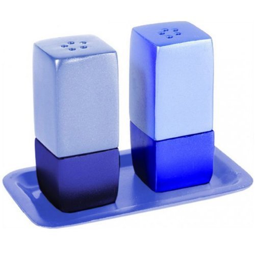 Premium Anodized Aluminum Salt and Pepper Shakers Set with Matching Tray - Blue Kitchen Accessories by Yair Emanuel | Elegant Dining Table Condiment Dispenser for Home & Restaurant Use