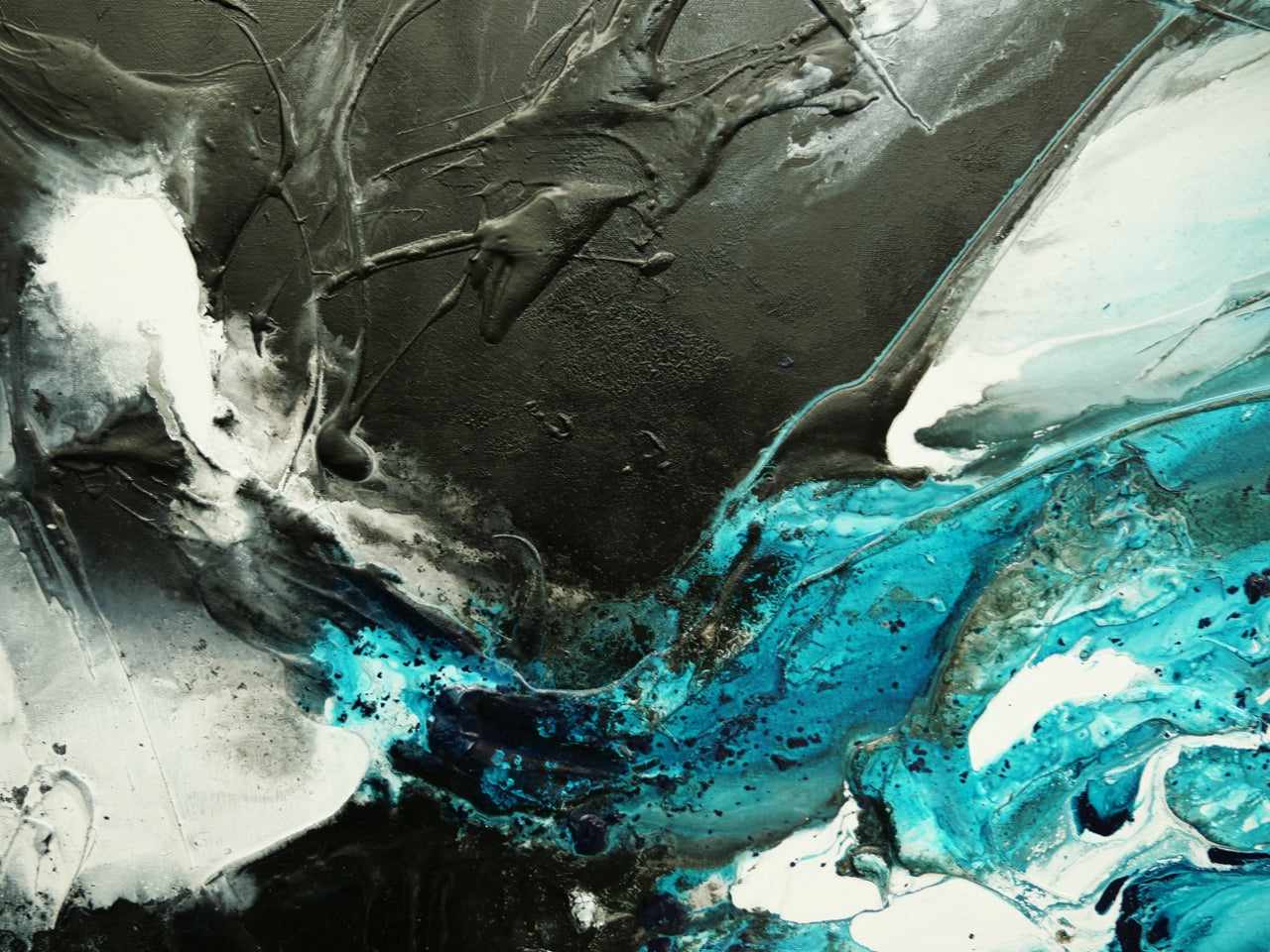 Southern Nero 190cm x 100cm Black Teal White Textured Abstract Canvas Art - Modern Wall Decor for Living Room, Bedroom & Office