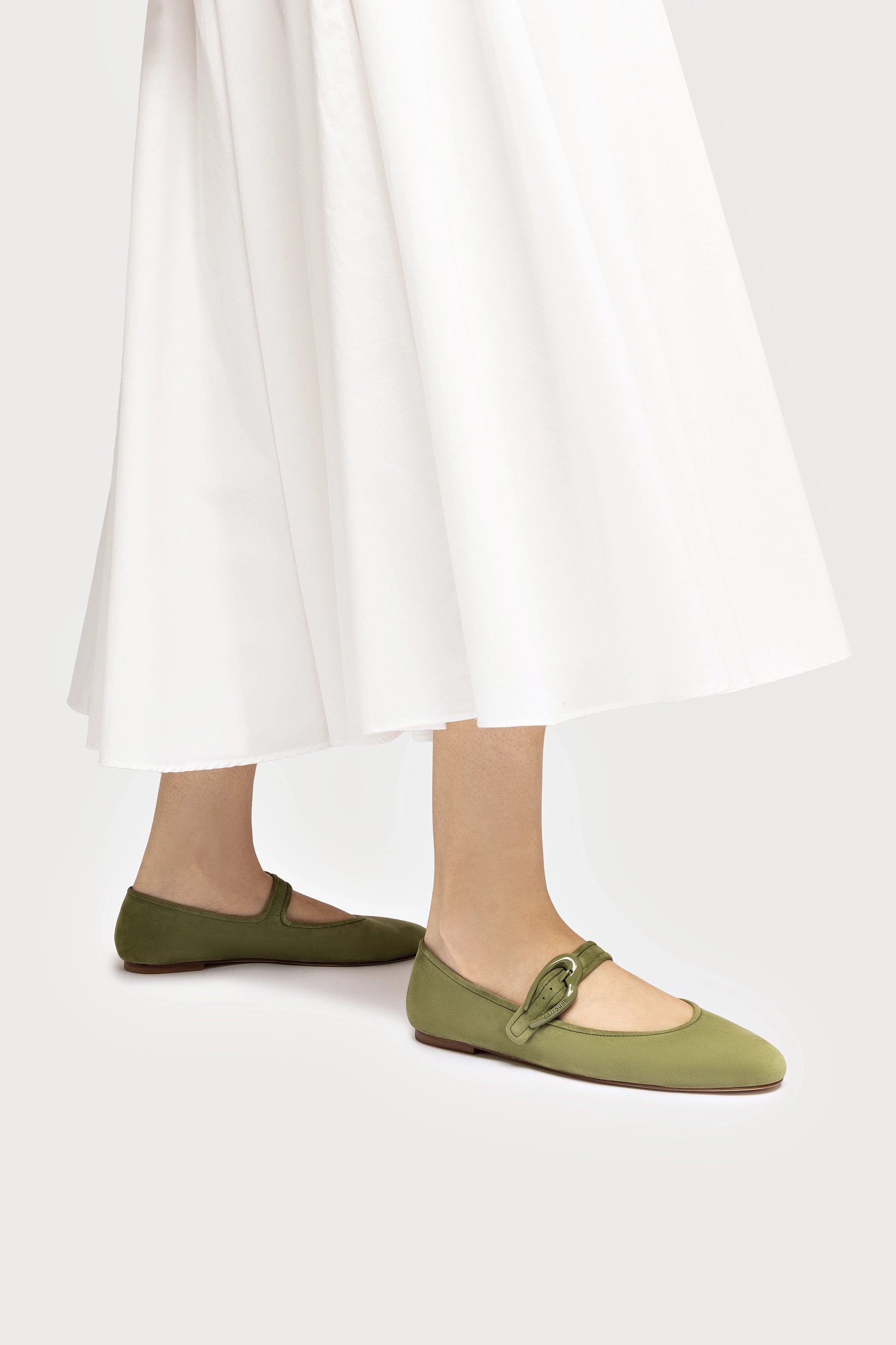 Verona Women's Ballet Flats in Seaweed Suede - Comfortable Slip-On Shoes for Work, Travel & Everyday Wear