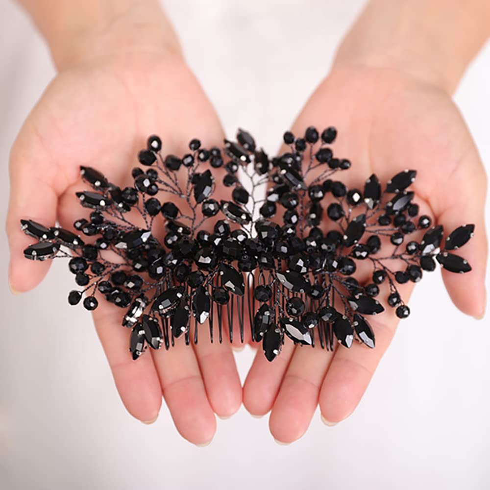 Jumwrit Elegant Rhinestone Bridal Hair Comb - Handmade Wedding Headpiece with Sparkling Beads for Women & Girls (Black) | Perfect for Weddings, Prom, Parties & Special Occasions