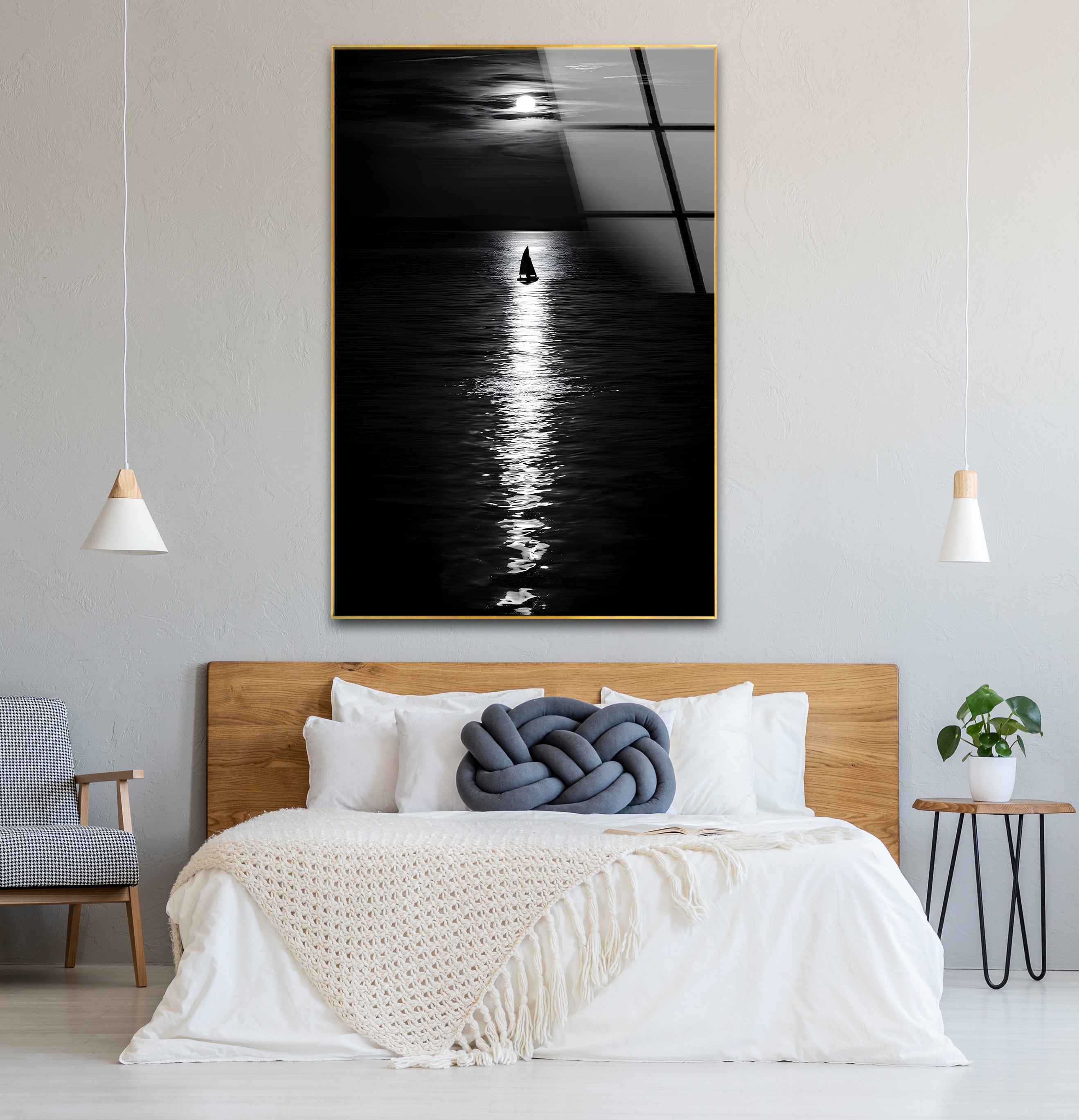 Black and White Moonlight Landscape Glass Wall Art - Elegant Home Decor for Living Room, Bedroom & Office - Perfect Gift for Housewarming & Holidays