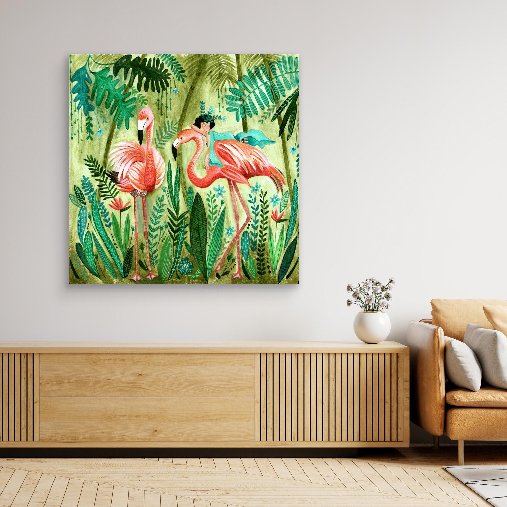 Flamingo Jungle Canvas Print by Caroline Bonne Müller - Tropical Wall Art for Living Room, Bedroom & Office Decor