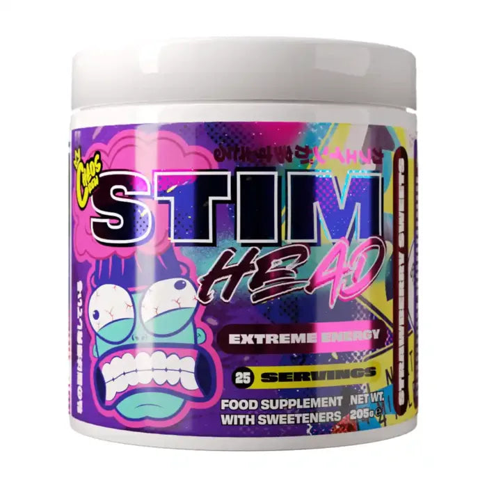 Chaos Crew Stim Head Extreme Energy Supplement - 205g Pre Workout Powder for Intense Focus & Endurance | Gym, Bodybuilding & Fitness Boost
