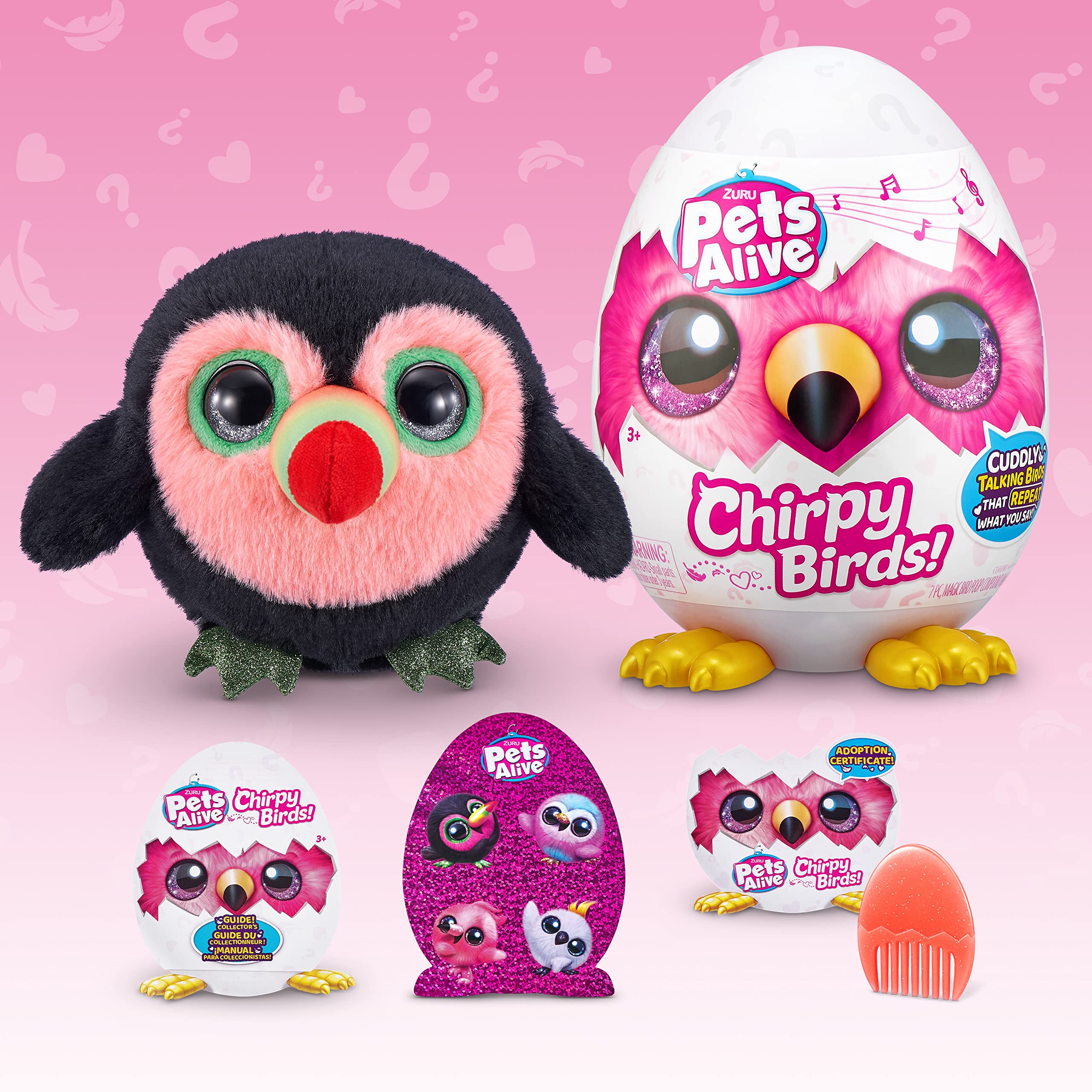 ZURU Pets Alive Chirpy Birds - Interactive Talking Electronic Toucan Pet Toy with Giant Surprise Egg, Stickers, Comb & Fluffy Clay - Fun Animal Plush Gift for Girls (Perfect for Birthday Parties & Playtime)