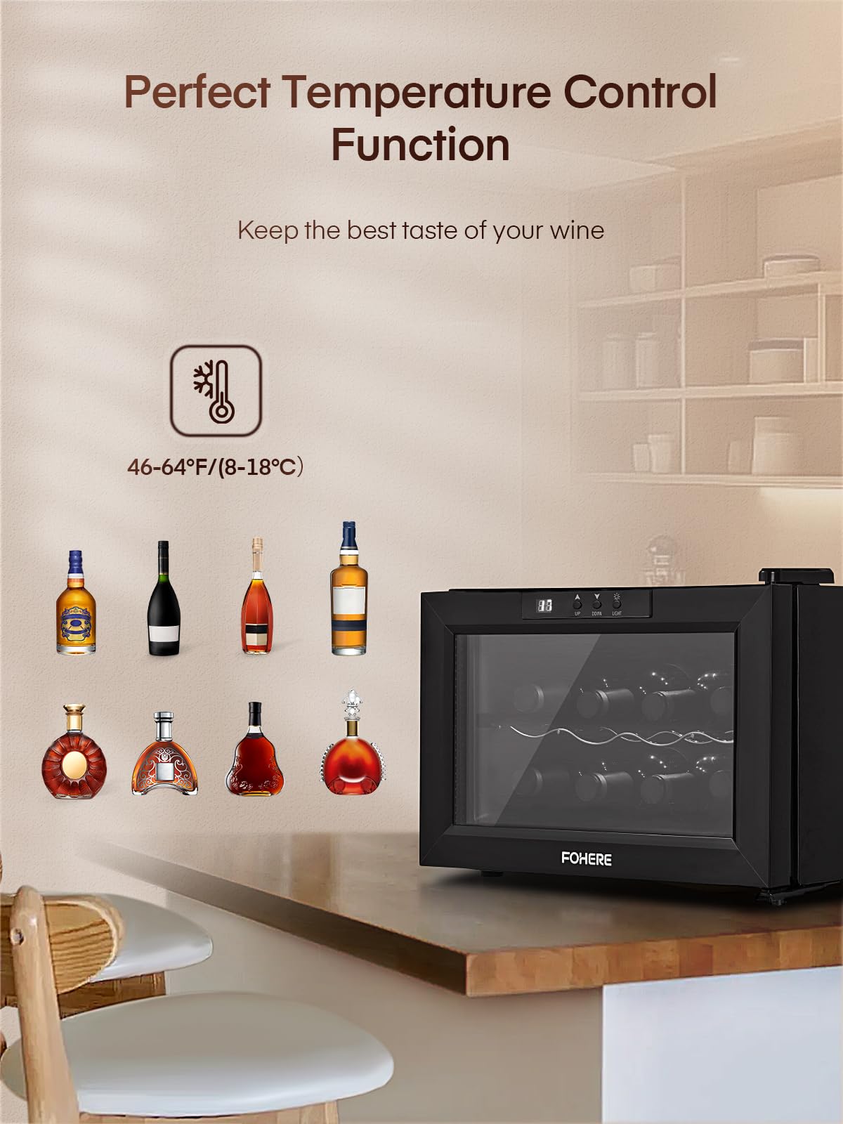 8 Bottle Wine Cooler Refrigerator - Dual Glass Door Wine Fridge with LED Lighting & Digital Temperature Control - Compact Wine Cellar for Home, Office, Bar, Kitchen, Restaurant & Entertainment Spaces
