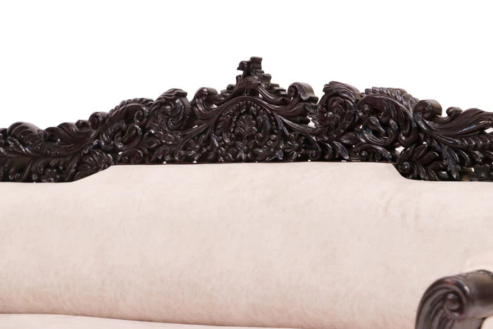 Hand Carved Solid Mango Wood Daybed Sofa - 3 Seater Indian Furniture in Dark Brown | Perfect for Living Room, Patio & Guest Bedroom